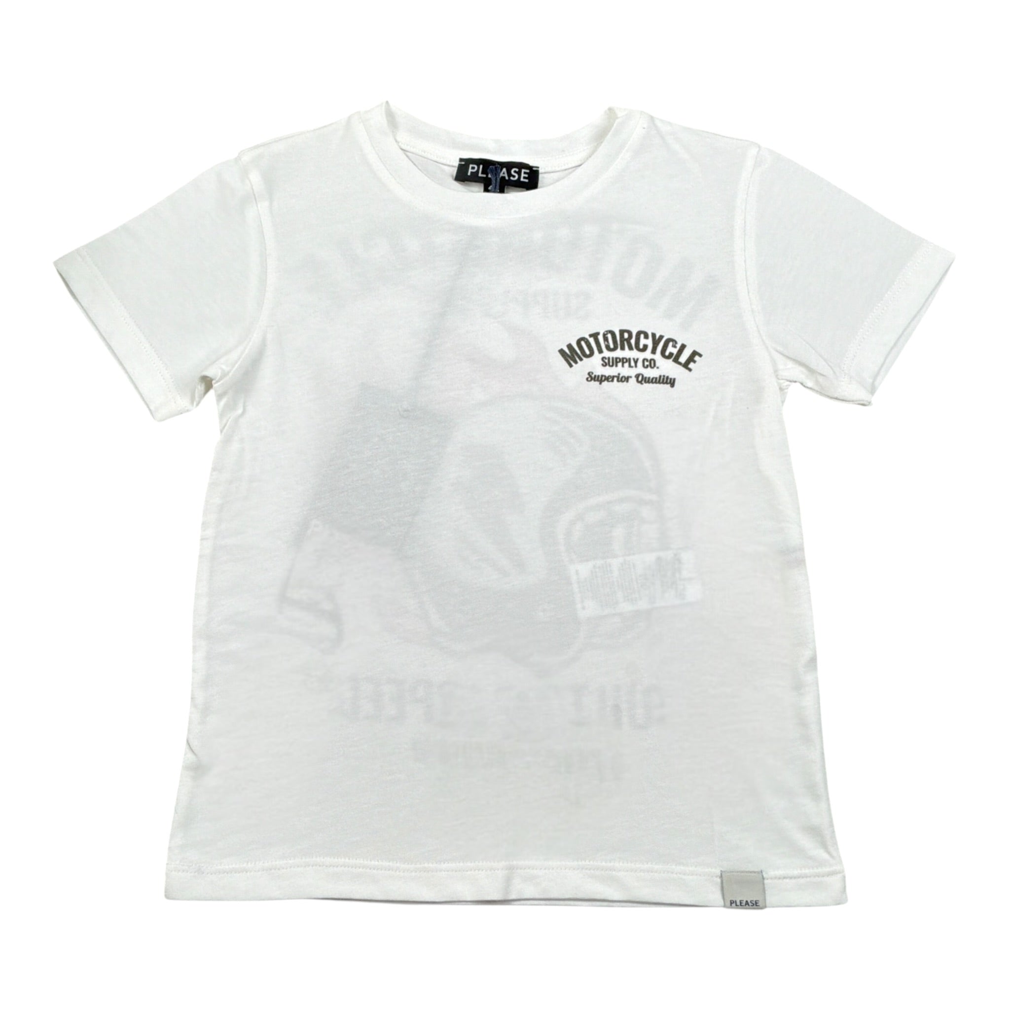 Please T-Shirt Girocollo tinta unita con Stampa Bianco per Bambino MBF1030B72 BIANCO PLEASE 