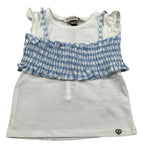 Please T-Shirt Girocoll Tinta Unita con Top per Neonata MQ02030G71 BIANCO/AZZURRO PLEASE 