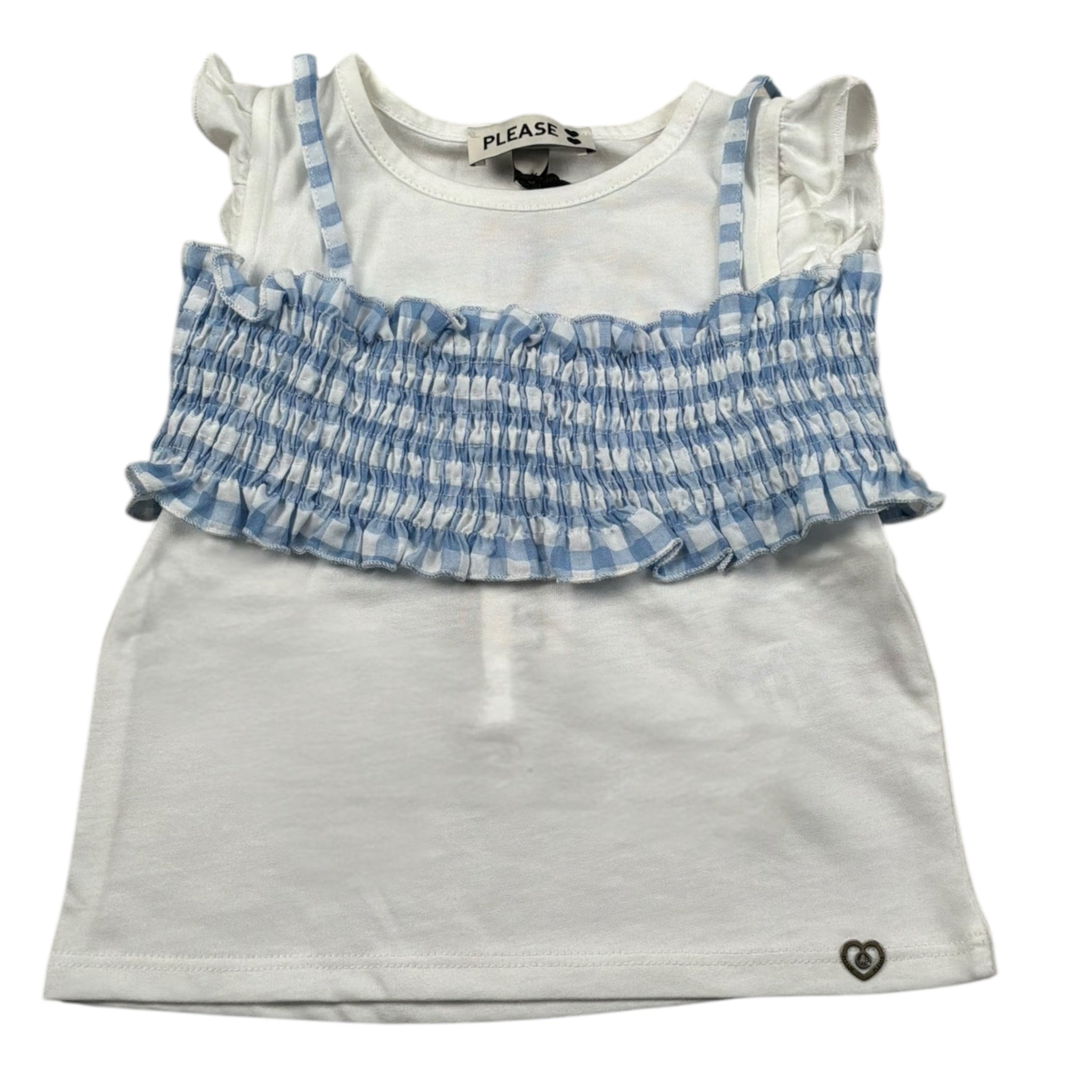 Please T-Shirt Girocoll Tinta Unita con Top per Neonata MQ02030G71 BIANCO/AZZURRO PLEASE 