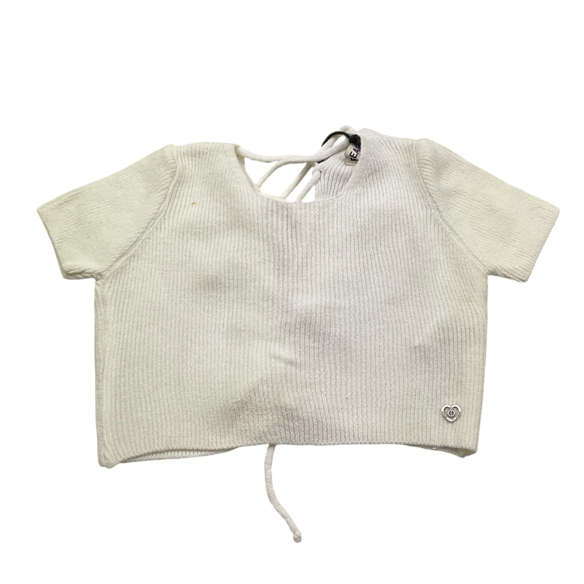 Please T-Shirt In Maglia Tinta Unita con Scollo Retro per Bambina NB16230G72 BIANCO PLEASE 
