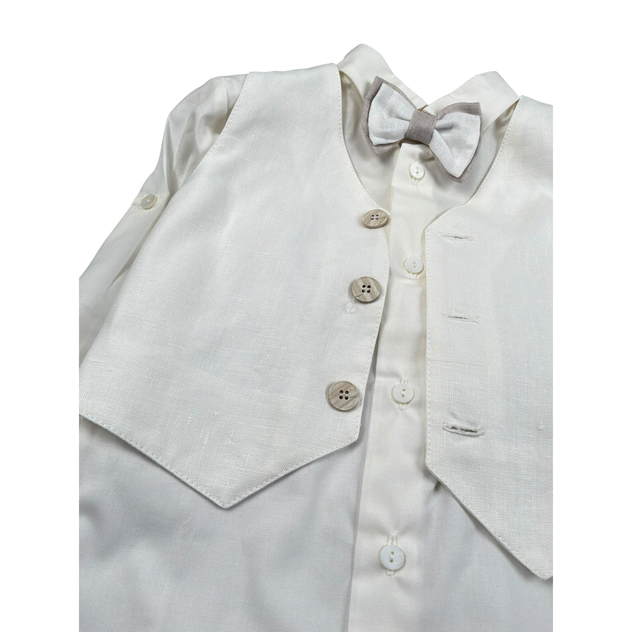 Pure Firenze Completo 4 Pezzi Camicia-Gilet-Bermuda-Papillon Panna per Neonato 11088 PANNA PURE FIRENZE 