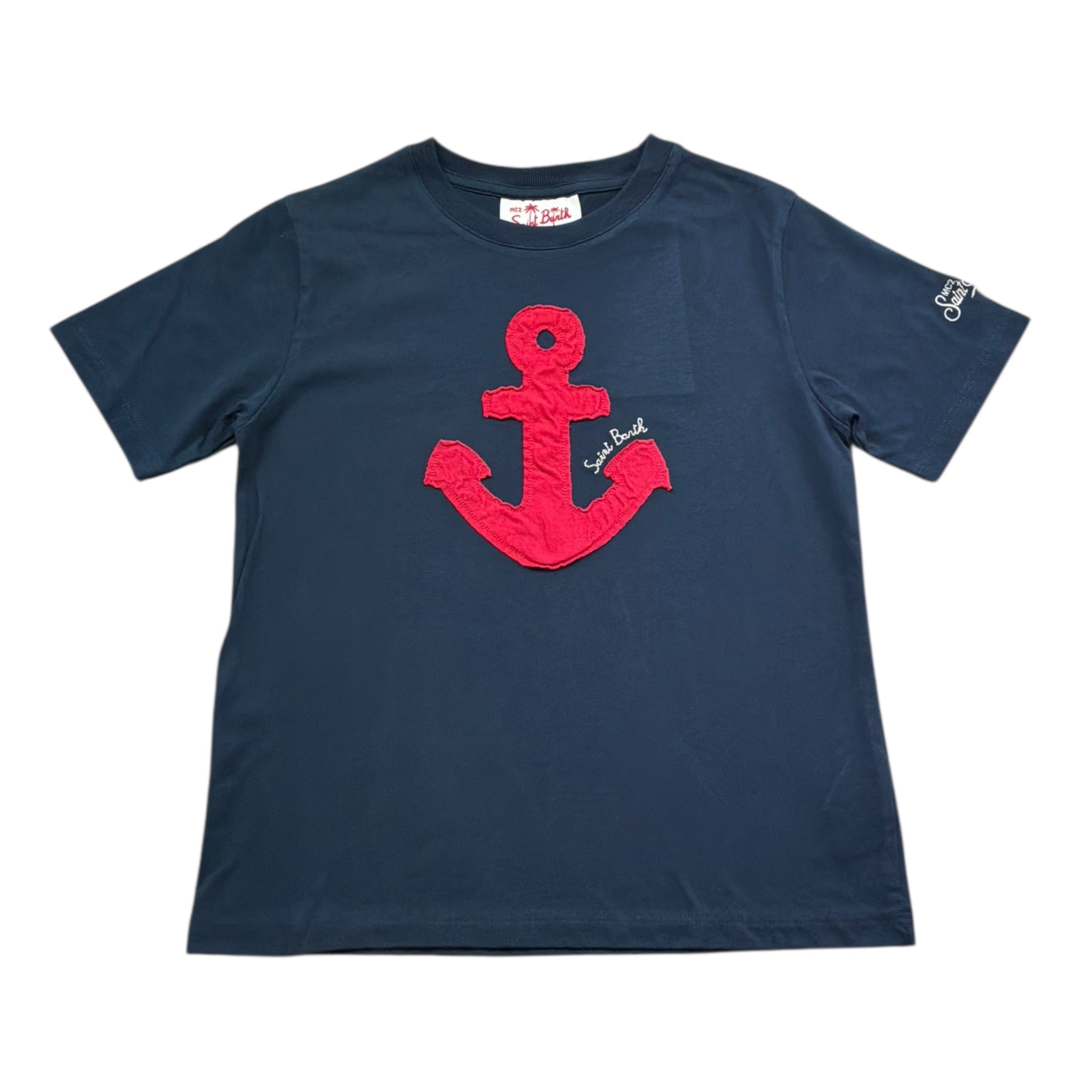 Saint Barth T-Shirt Girocollo Tinta Unita con Stampa per Bambino 01216L BLU SAINT BARTH 