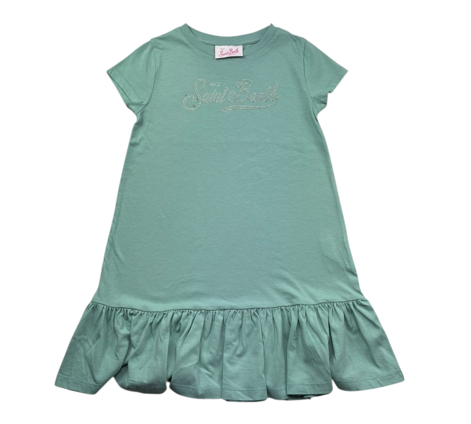 Saint Barth Abito Mezza Manica Tinta Unita con Brillantini per Bambina ABBEYY VERDE SAINT BARTH 