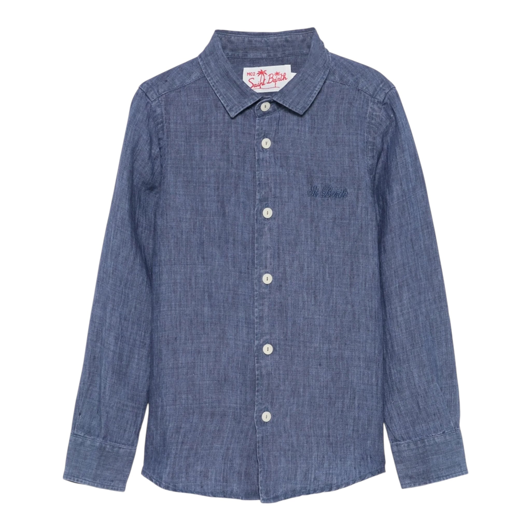 Saint Barth Camicia Manica Lunga Tinta Unita per Neonato AGN0001003N BLU SAINT BARTH 