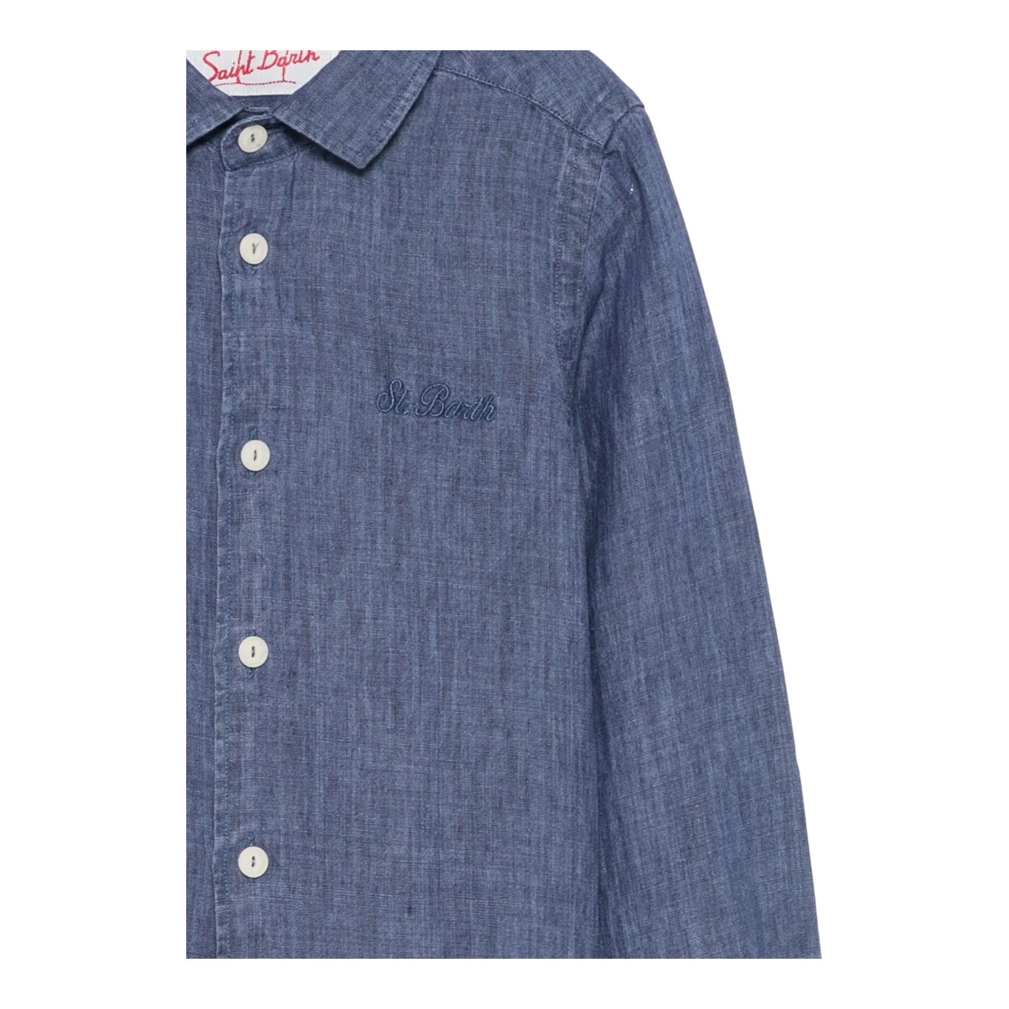 Saint Barth Camicia Manica Lunga Tinta Unita per Neonato AGN0001003N BLU SAINT BARTH 