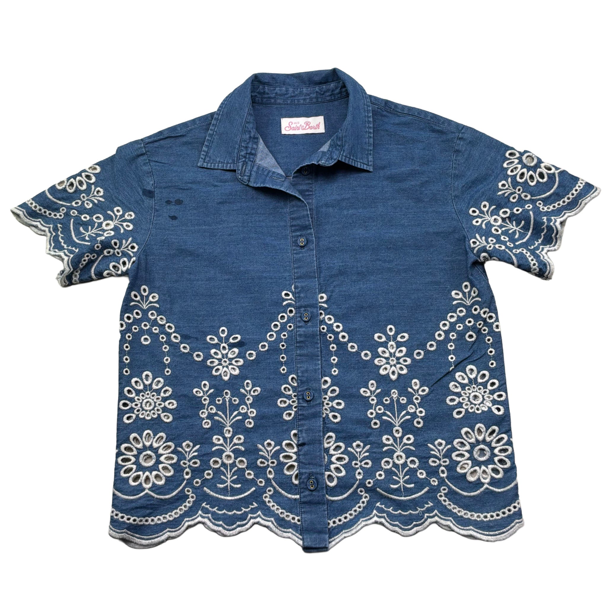 Saint Barth Camicia Mezza Manica Tinta Unita In Pizzo Sangallo per Bambina CLEMENTINE BLU SAINT BARTH 