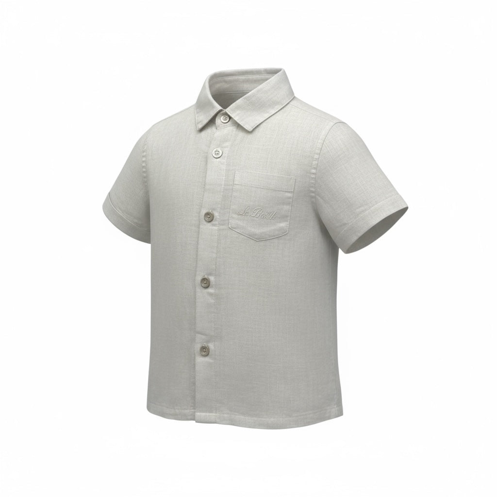 Saint Barth Camicia Tinta Unita con Logo per Neonato LINENNNN BEIGE SAINT BARTH 