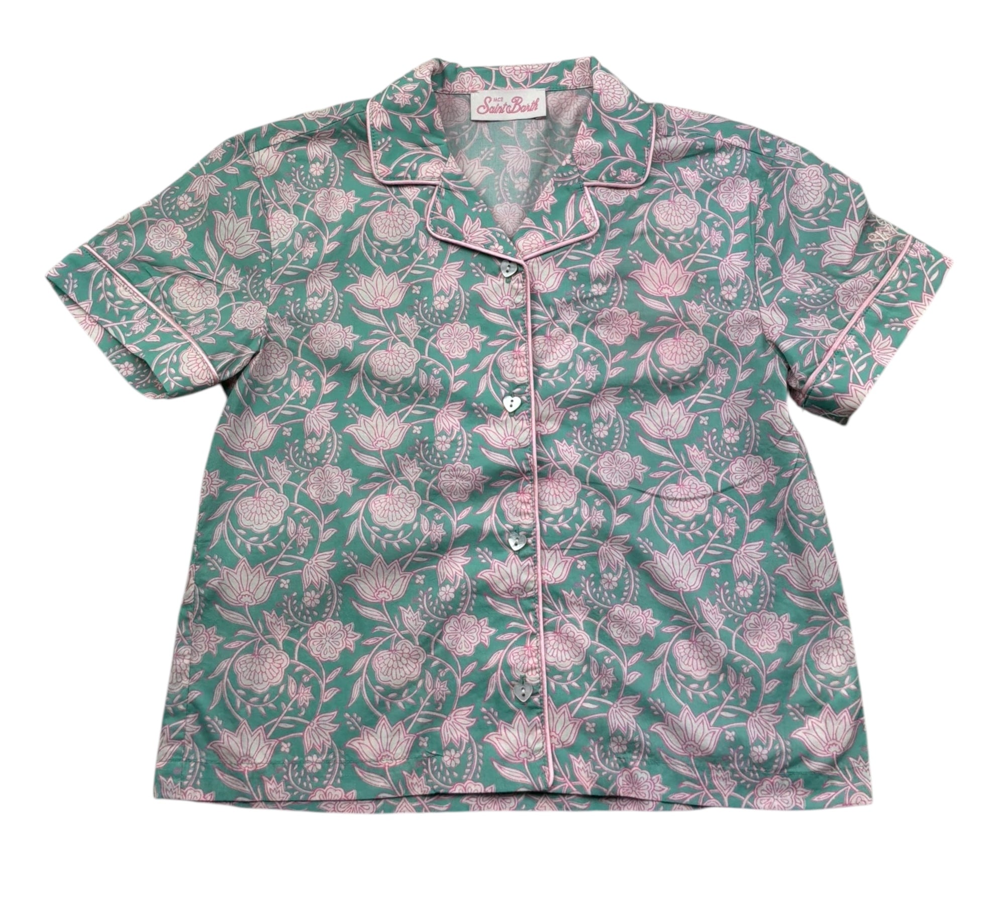 Saint Barth Camicia Mezza Manica Tinta Unita Stampa Fantasia per Bambina SAMMY VERDE SAINT BARTH 