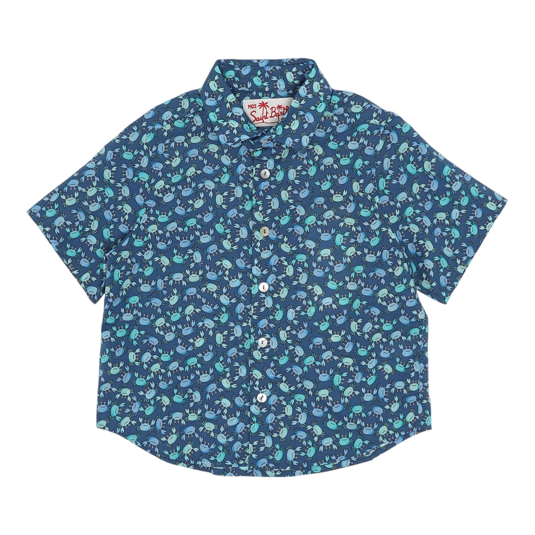 Saint Barth Camicia Mezza Manica Tinta Unita con Stampe Granchi per Bambino SROU000 BLU SAINT BARTH 