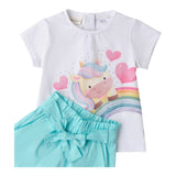 Sarabanda Completo 2 Pezzi T-Shirt-Short per Neonata 0B213N BIANCO/AZZURRO SARABANDA 