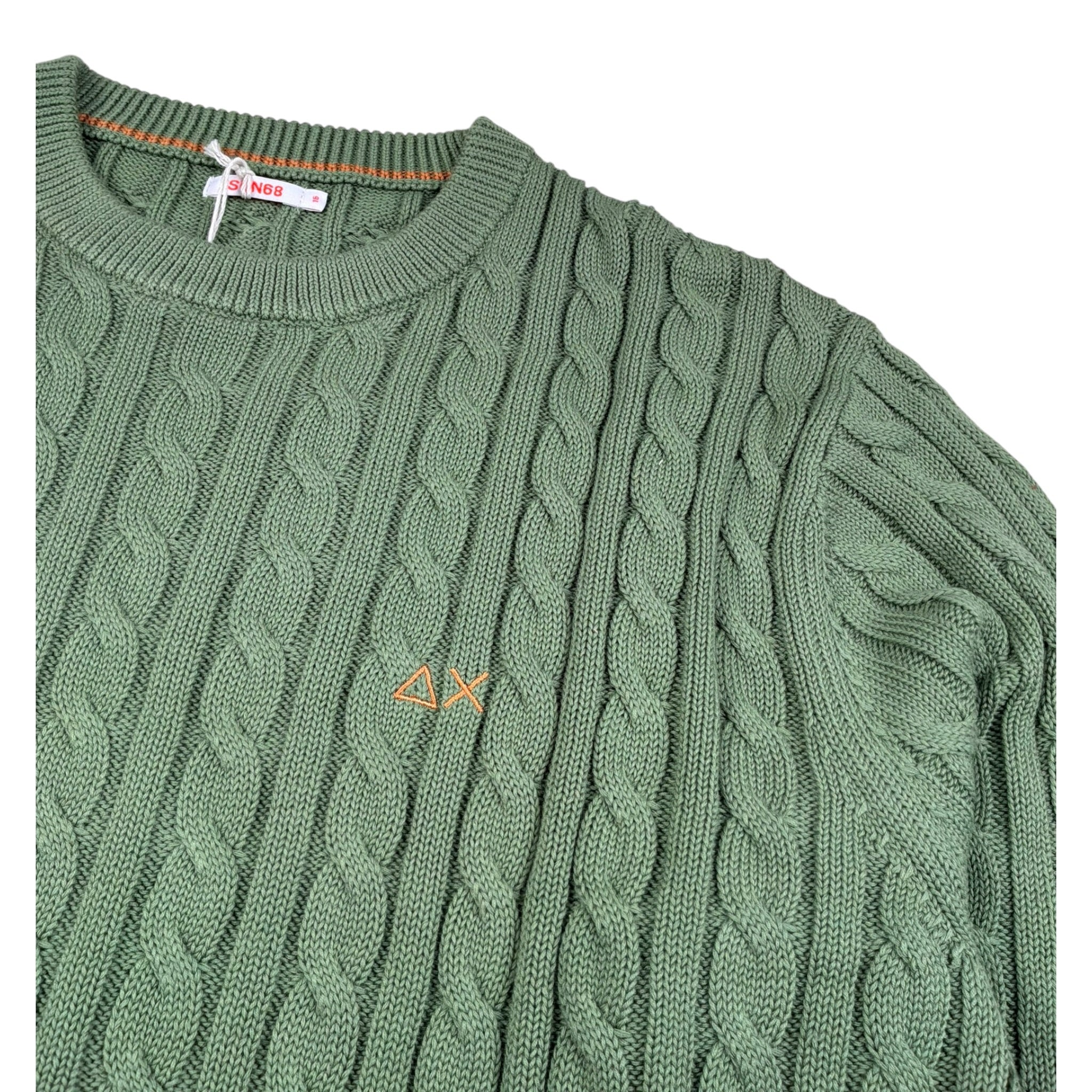 Sun68 Maglia Girocollo Tinta Unita con Logo per Bambino K353155 VERDE SUN68 