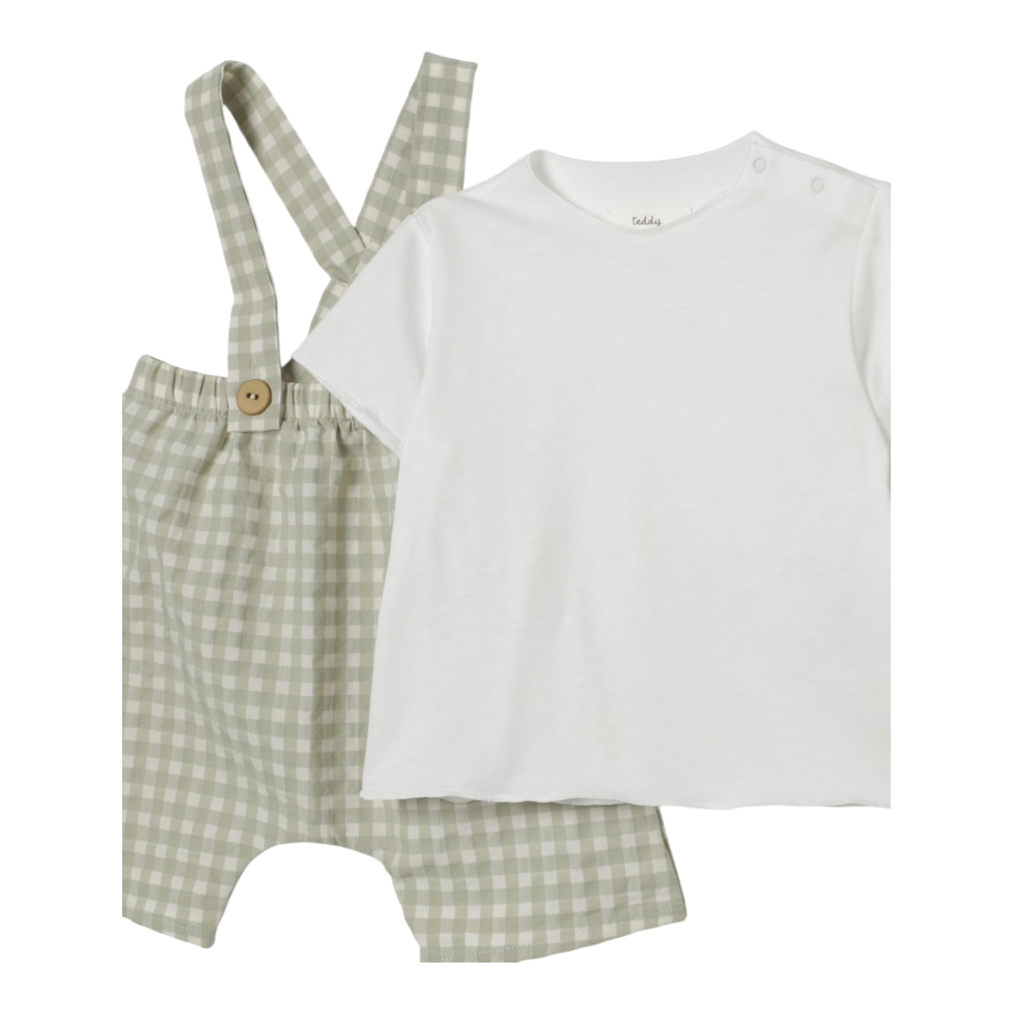 Teddy E Minou Completo 2 Pezzi T-Shirt-Salopette per Neonato E25CP066C3159 PANNA/VERDE TEDDY E MINOU 