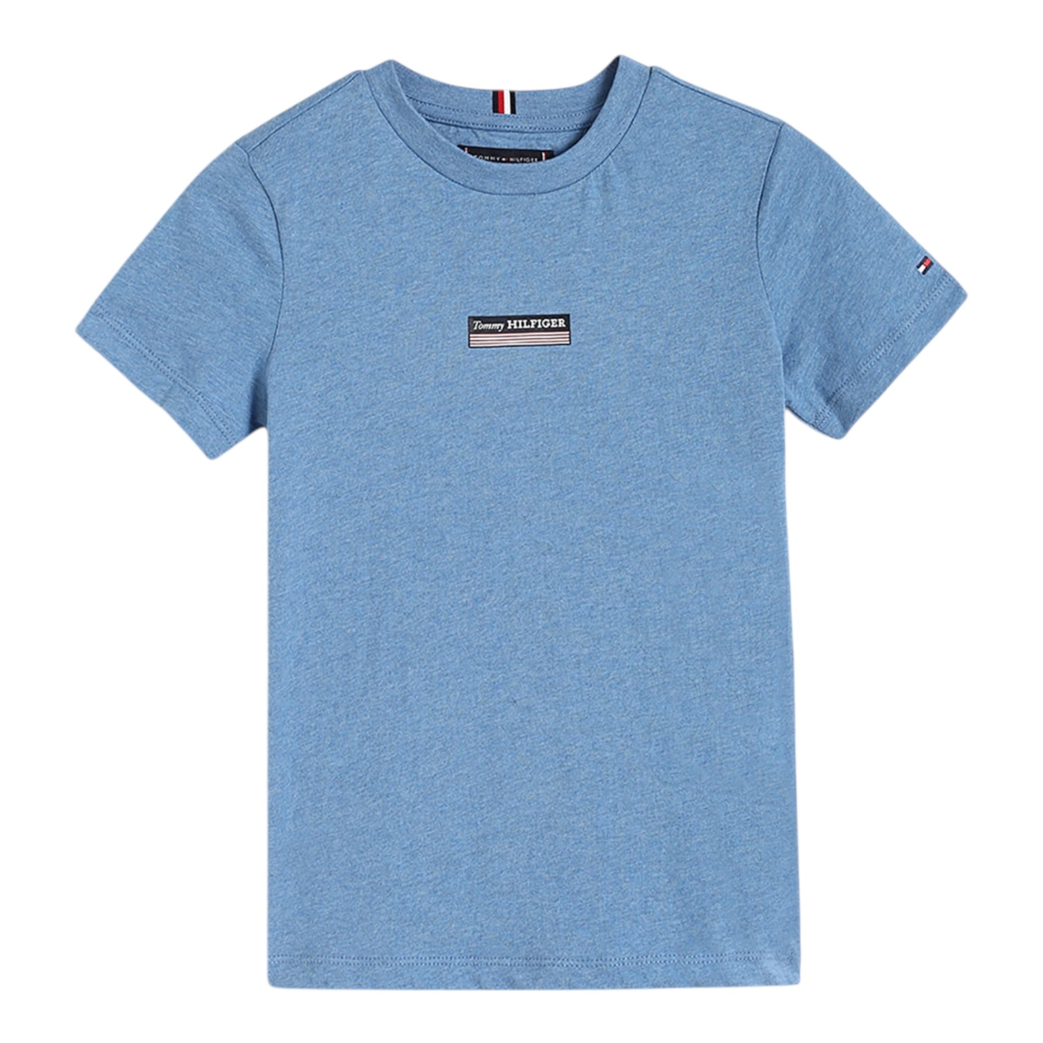 Tommy Hilfiger T-Shirt Girocollo Tinta Unita con Logo per Bambino KB0KB09362 AZZURRO TOMMY HILFIGER 
