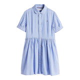 Tommy Hilfiger Abito Tinta Unita con Fantasia A Righe Mezza Manica per Bambina KG0KG08579 AZZURRO TOMMY HILFIGER 