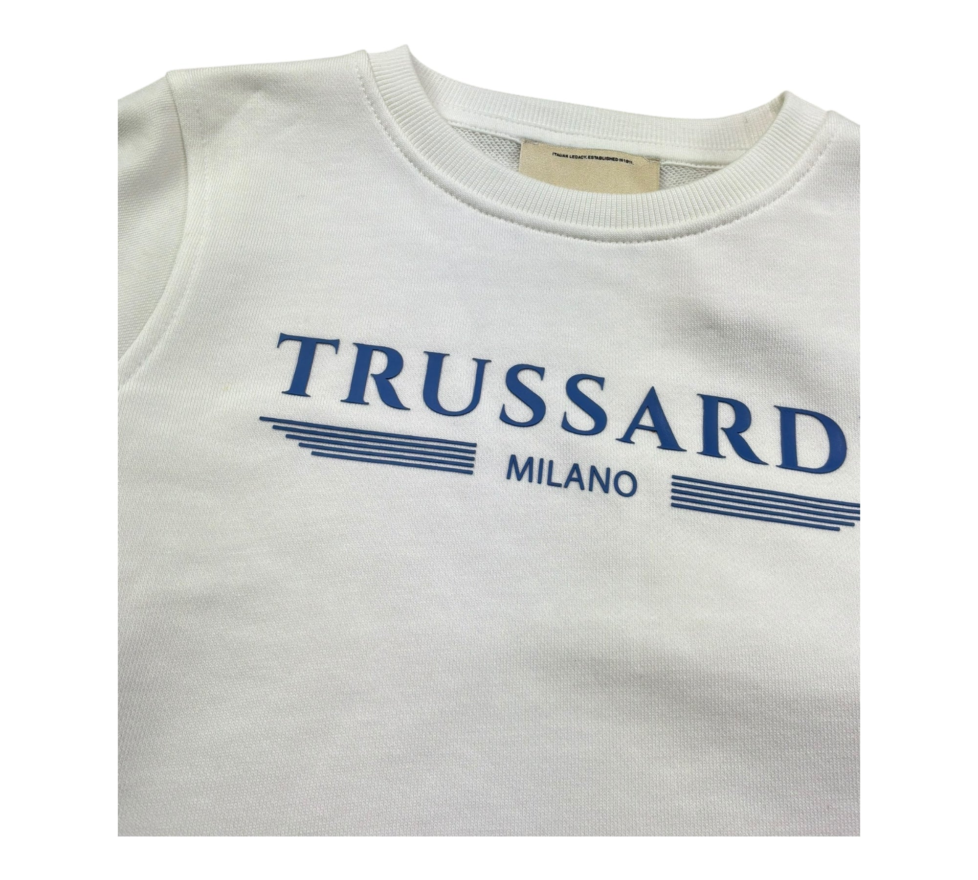 Trussardi Felpa Chiusa Girocollo Tinta Unita con Stampa per Bambino TBP26070FE BIANCO TRUSSARDI 