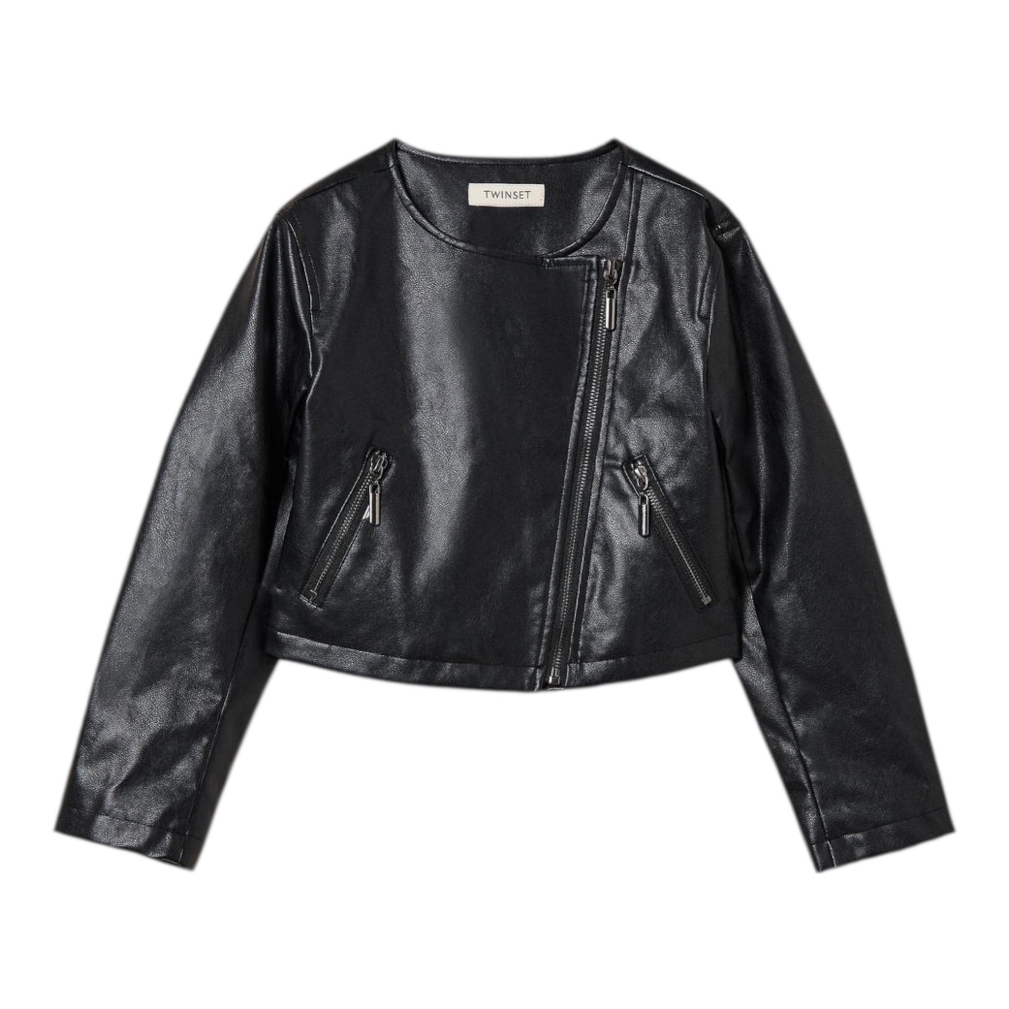 Twinset Giubbino In Ecopelle Tinta Unita per Bambina 241GJ2190 NERO TWINSET 