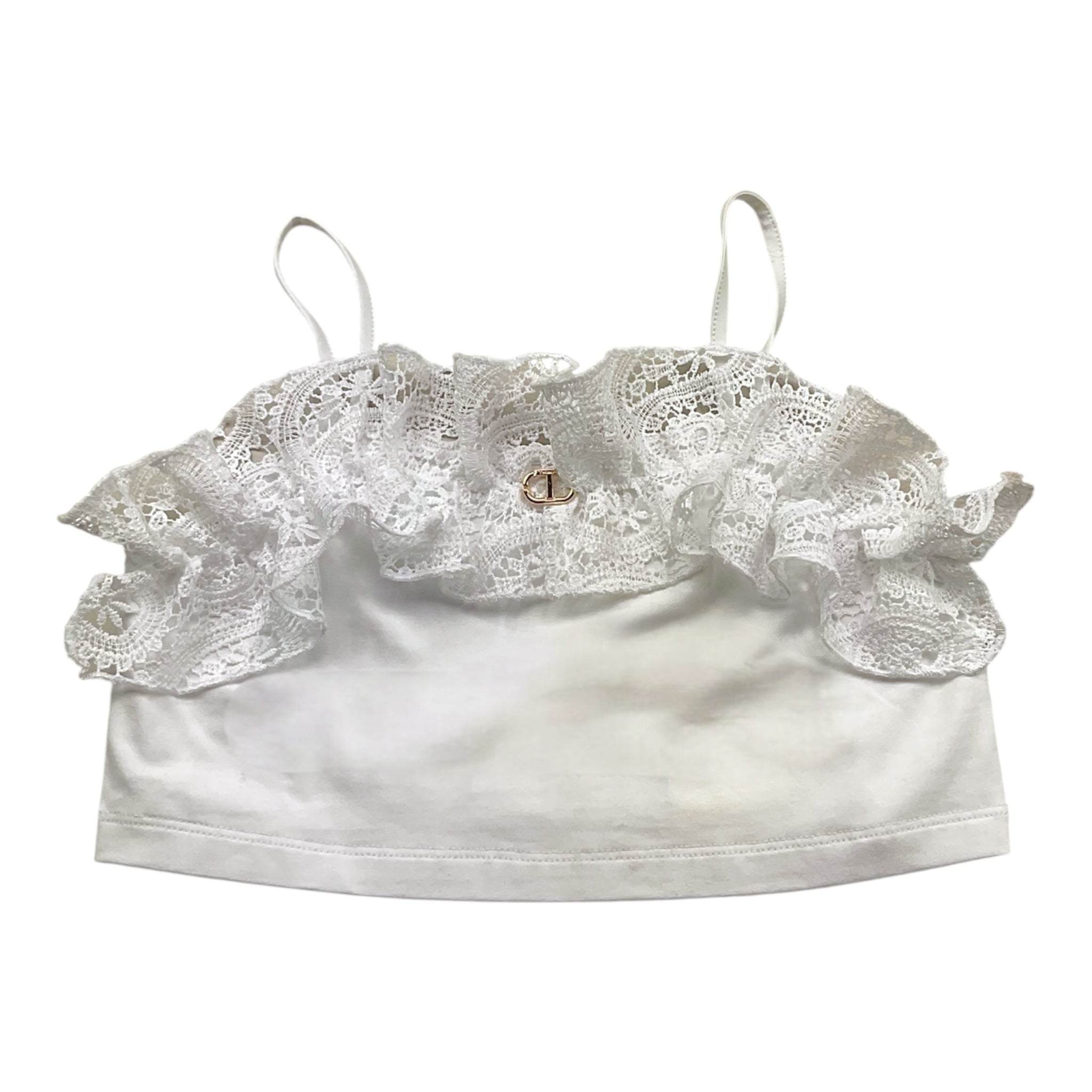 Twinset Top A Bretelle Tinta Unita con Ricami per Bambina 251GJ2QR5 BIANCO TWINSET 
