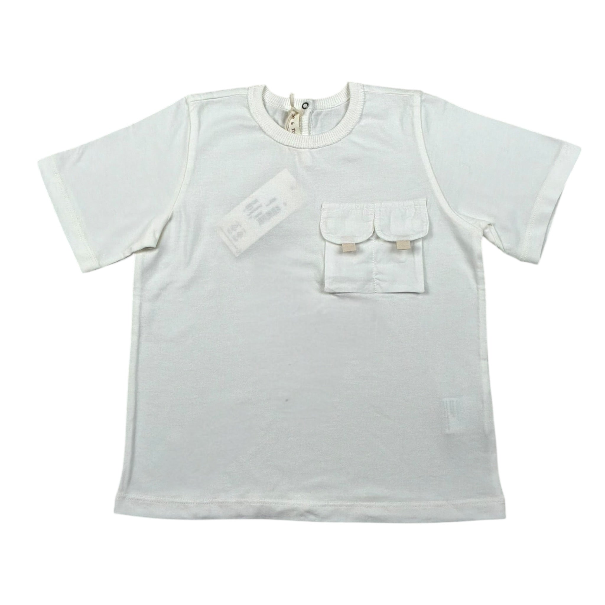 Zhoe & Tobiah T-Shirt Girocollo Tinta Unita con Taschino per Neonato BSE12MN PANNA ZHOE & TOBIAH 