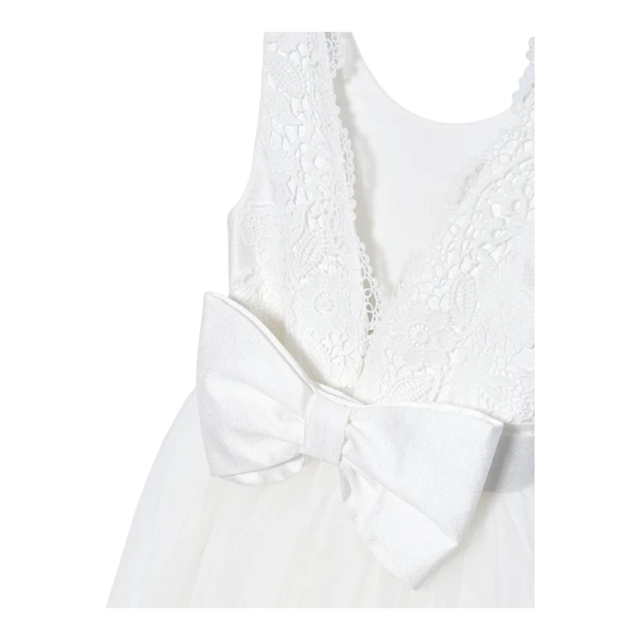 Abel & Lula Abito Tinta Unita Giromanica con Ricami per Bambina 5033 BIANCO ABEL & LULA 