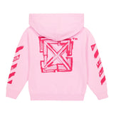 Off-White Felpa Tinta Unita Con Cappuccio Logata Rosa Per Bambina