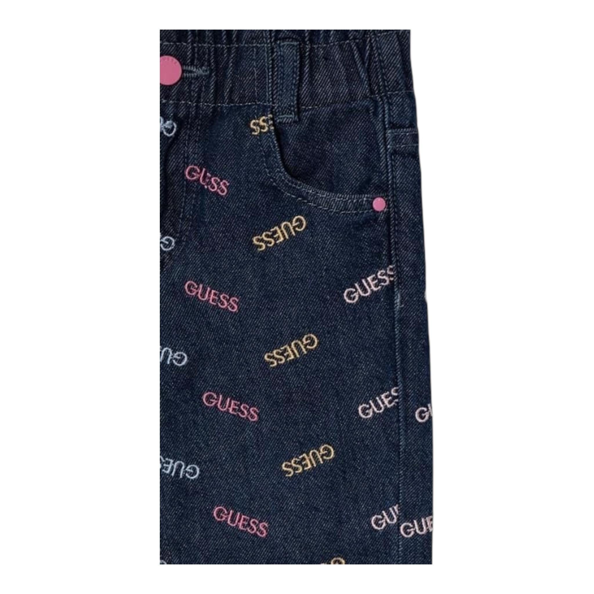 GUESS jeans tinta unita con elastico in vita e ricami loghi Blu per Bambina K4YA05D45E0 BLU GUESS 