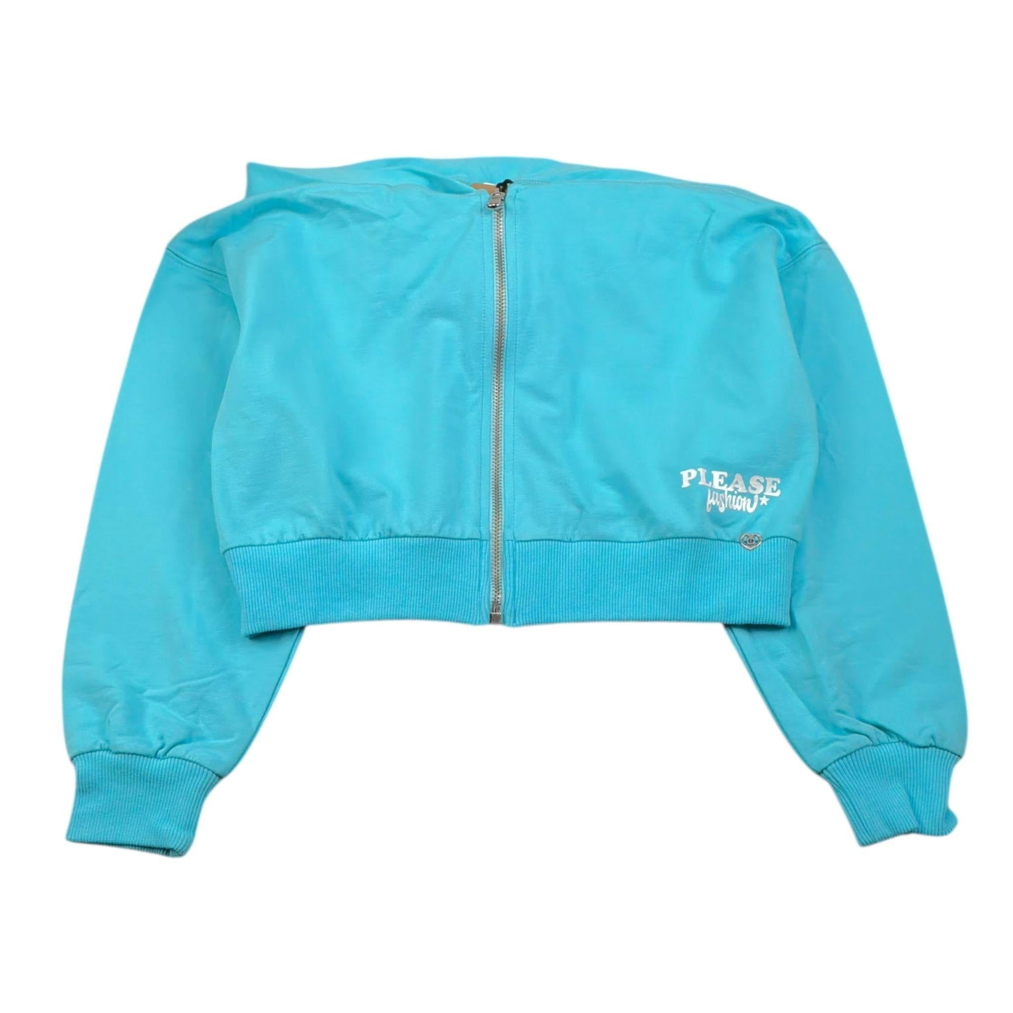 Please Felpa Tinta Unita con Zip E Cappuccio per Bambina LK20042G72 AZZURRO PLEASE 