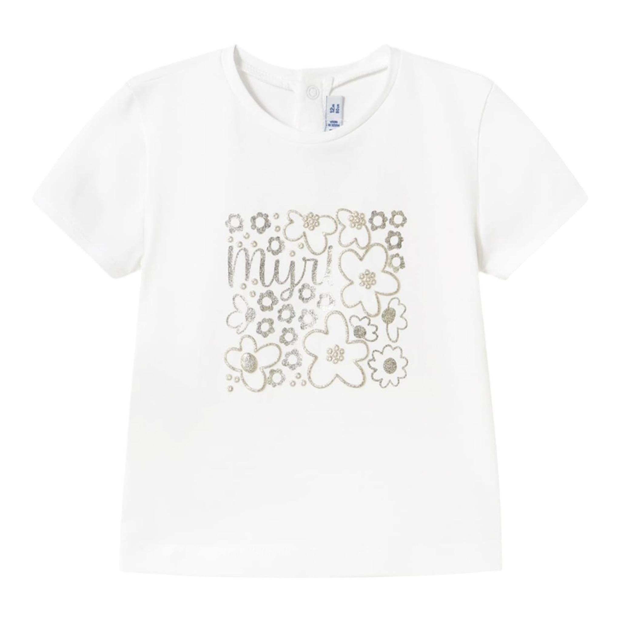 Mayoral T-Shirt Girocollo Tinta Unita con Stampa per Neonata 105N BIANCO MAYORAL 