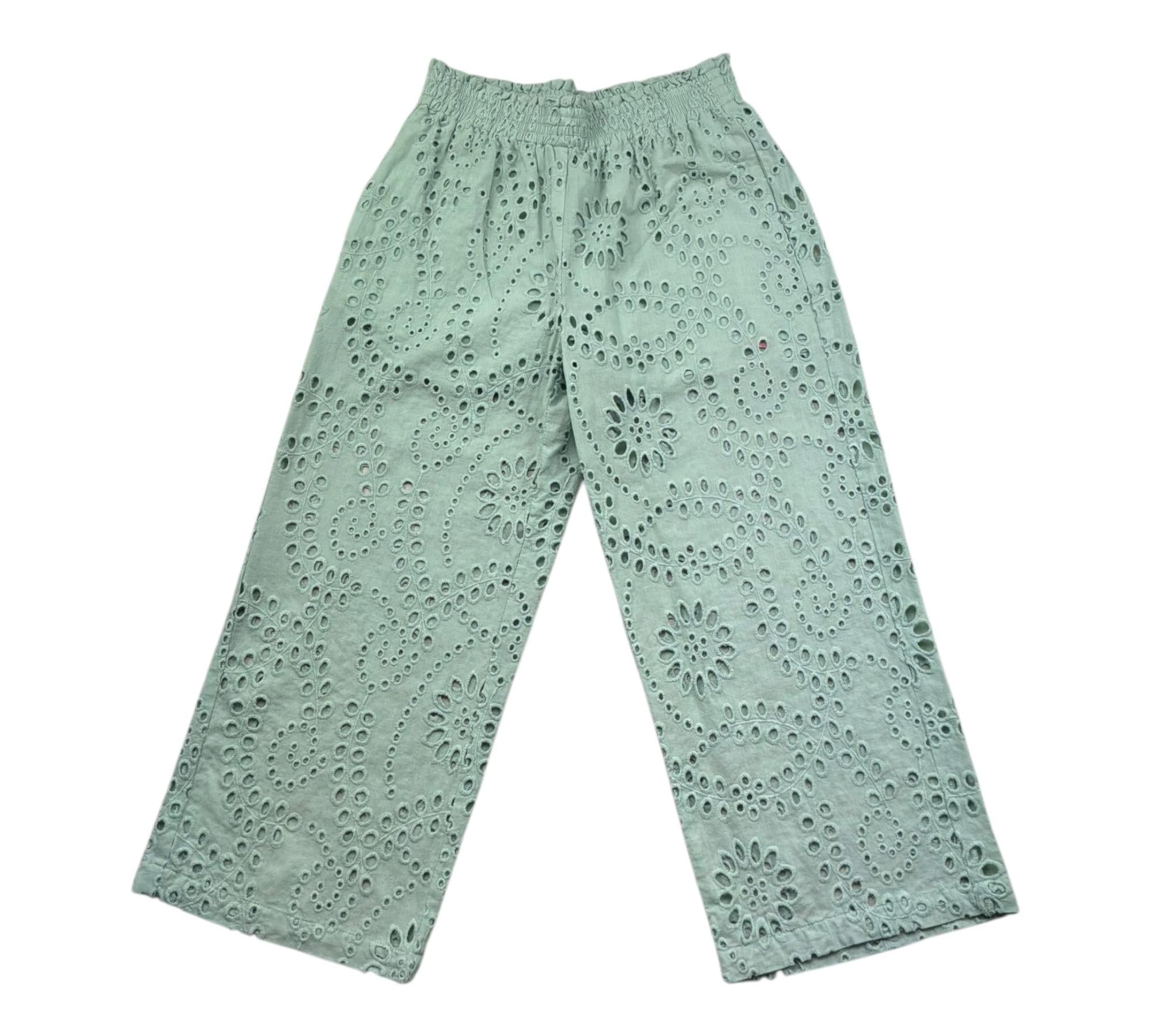 Saint Barth Pantalone Tinta Unita Modello Palazzo In Pizzo Sangallo per Bambina SANGALL VERDE SAINT BARTH 