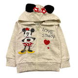 Cangurino Felpa con Zip e Cappuccio Tinta Unita con Stampe In Contrasto Beige per Neonata