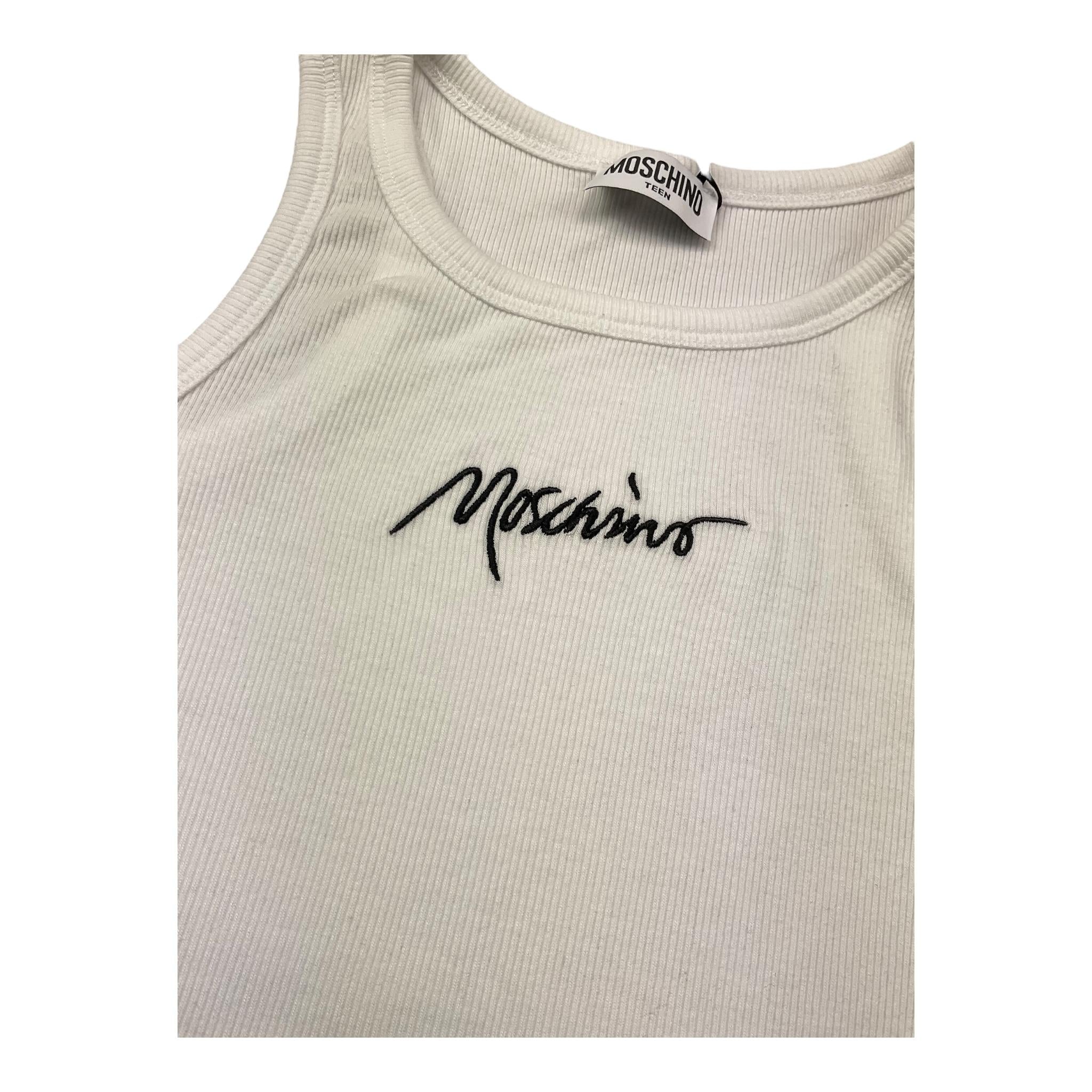 Moschino Canotta Tinta Unita A Costine per Bambina HDM06MX BIANCO MOSCHINO 