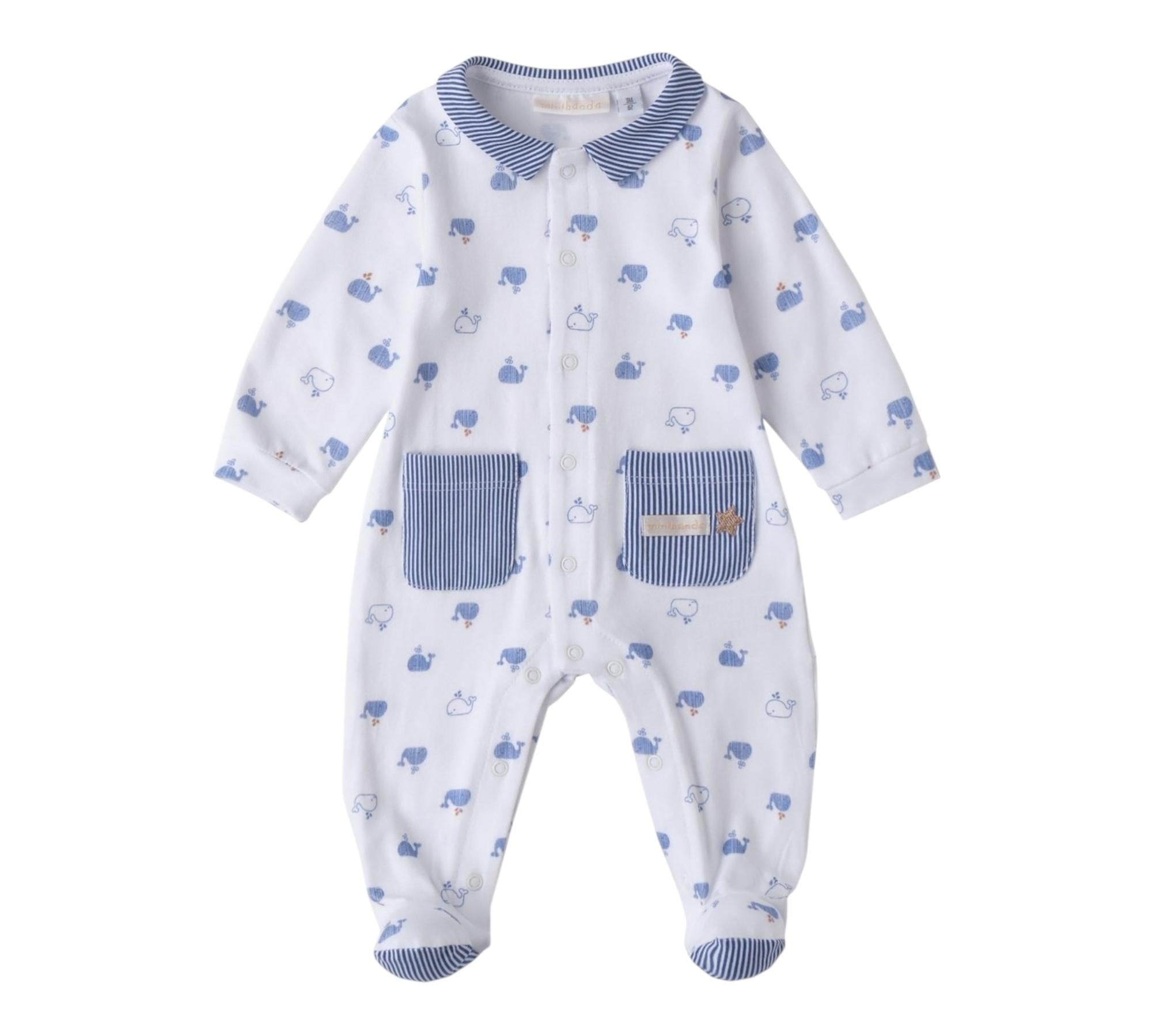 Minibanda Tutina Manica Lunga Tinta Unita con Stampe per Neonato 3B669 BIANCO MINIBANDA 