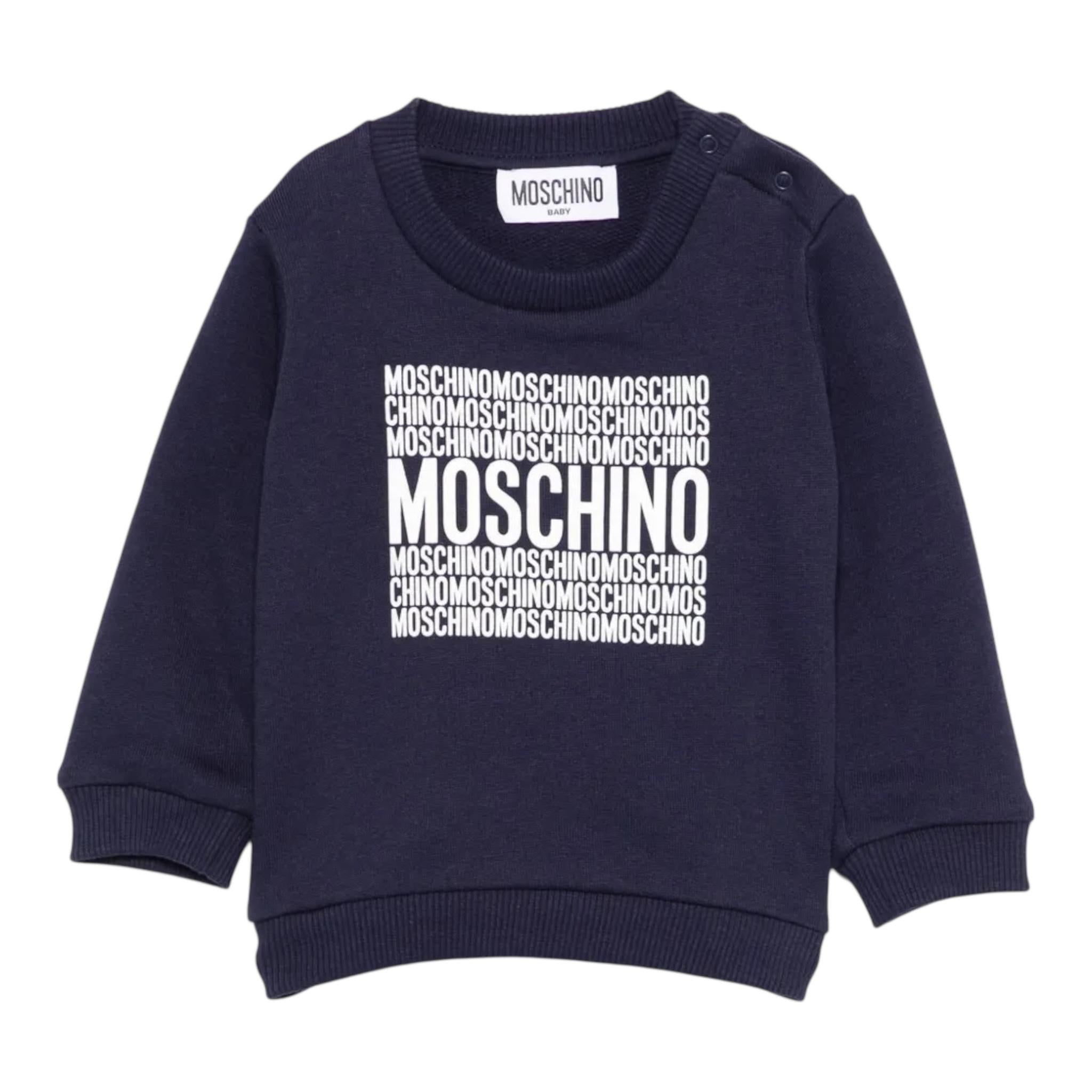 Moschino Felpa Chiusa Girocollo Tinta Unita con Stampe per Neonato MUF05U BLU MOSCHINO 