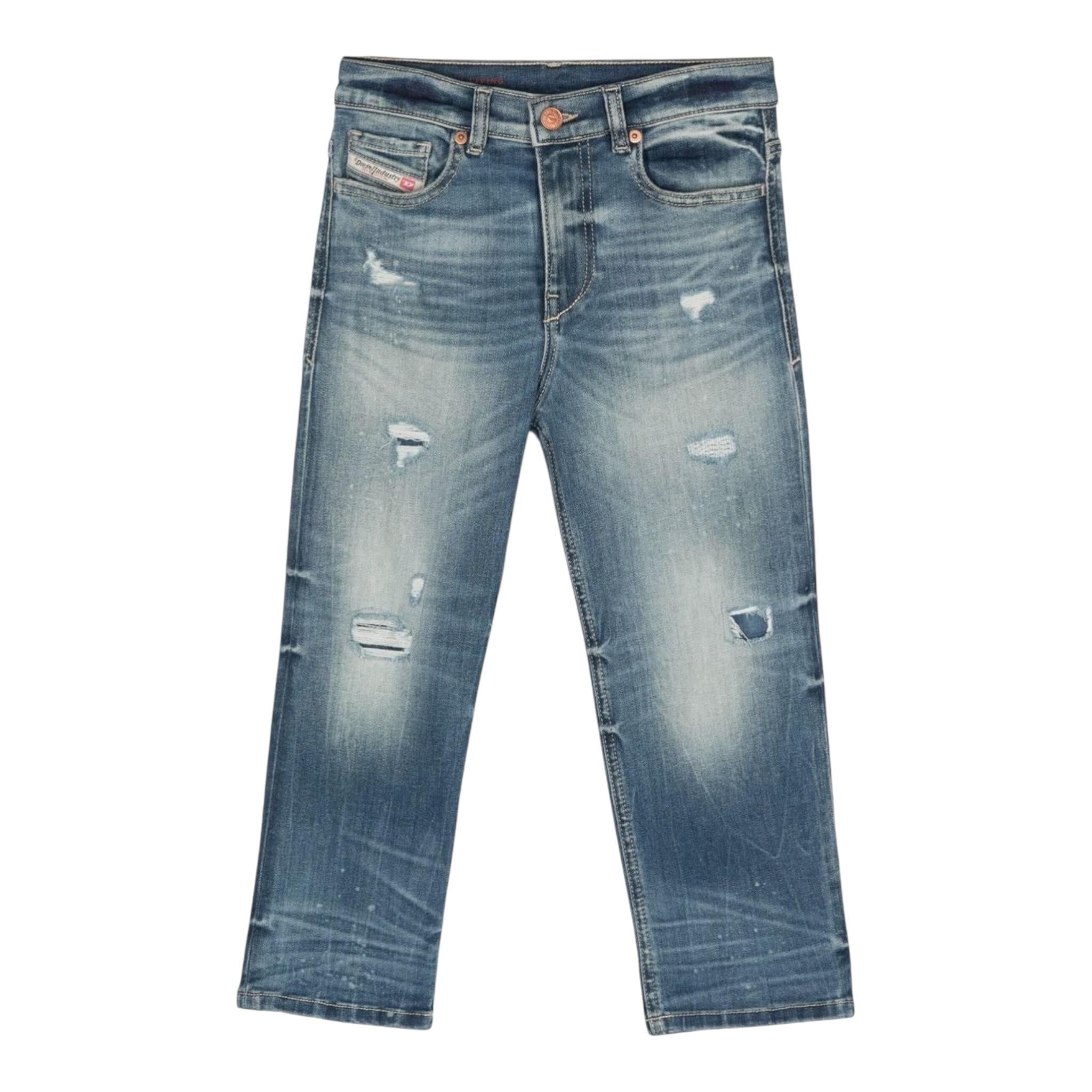Diesel Jeans Tinta Unita con Strappi per Bambino J00817 AZZURRO DIESEL 