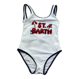 Saint Barth Costume Intero Tinta Unita con Logo per Bambina CARA003 BIANCO SAINT BARTH 