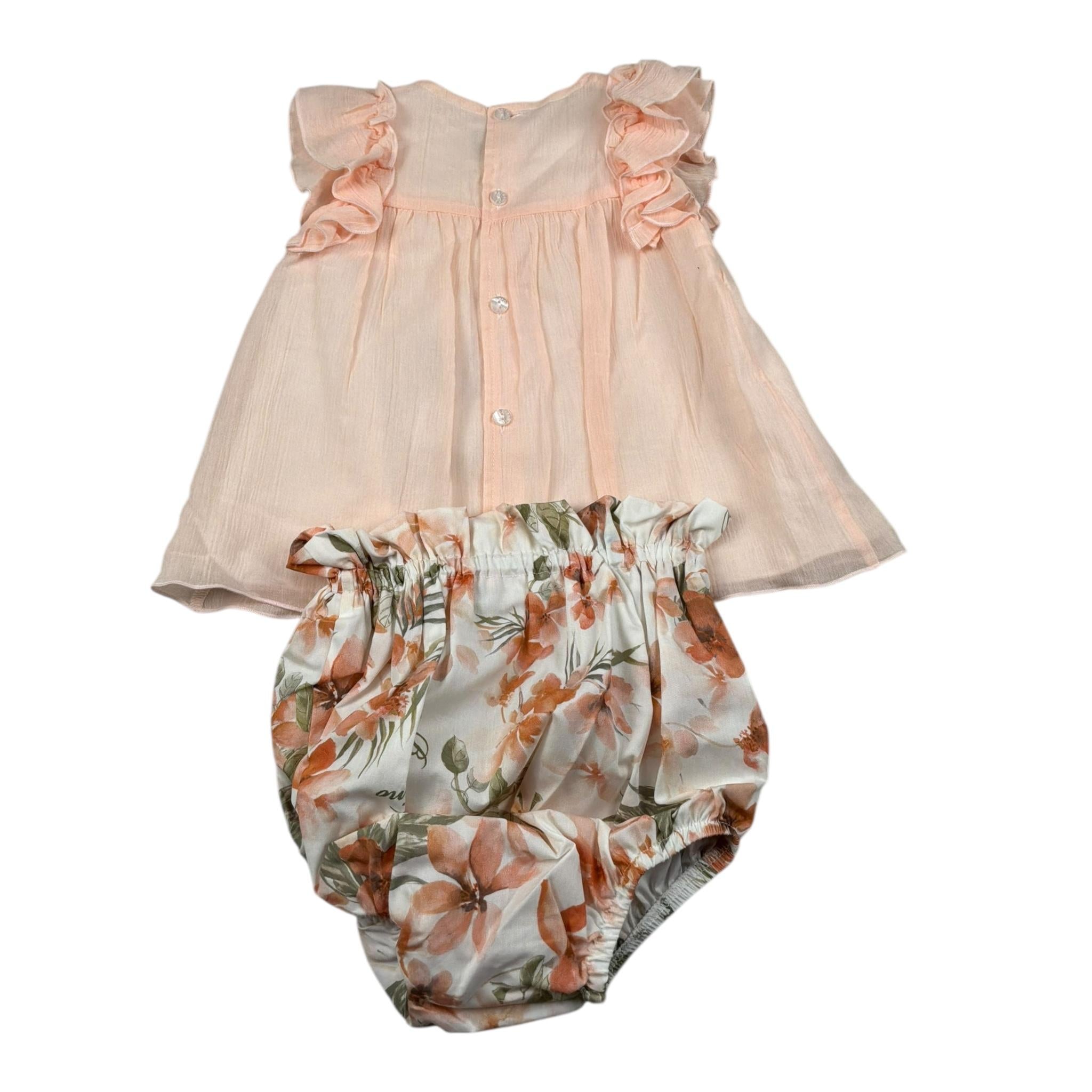 Barcellino Completo 2 Pezzi Abito-Culotte Bicolore  per Neonata 121505X PESCA BARCELLINO 
