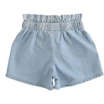 Mini Banda Short In Denim Tinta Unita con Elastico In Vita per Neonata 32744 AZZURRO MINI BANDA 