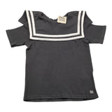Dou Dou T-Shirt Mezza Manica Tinta Unita Con Colletto Grigio Per Bambina