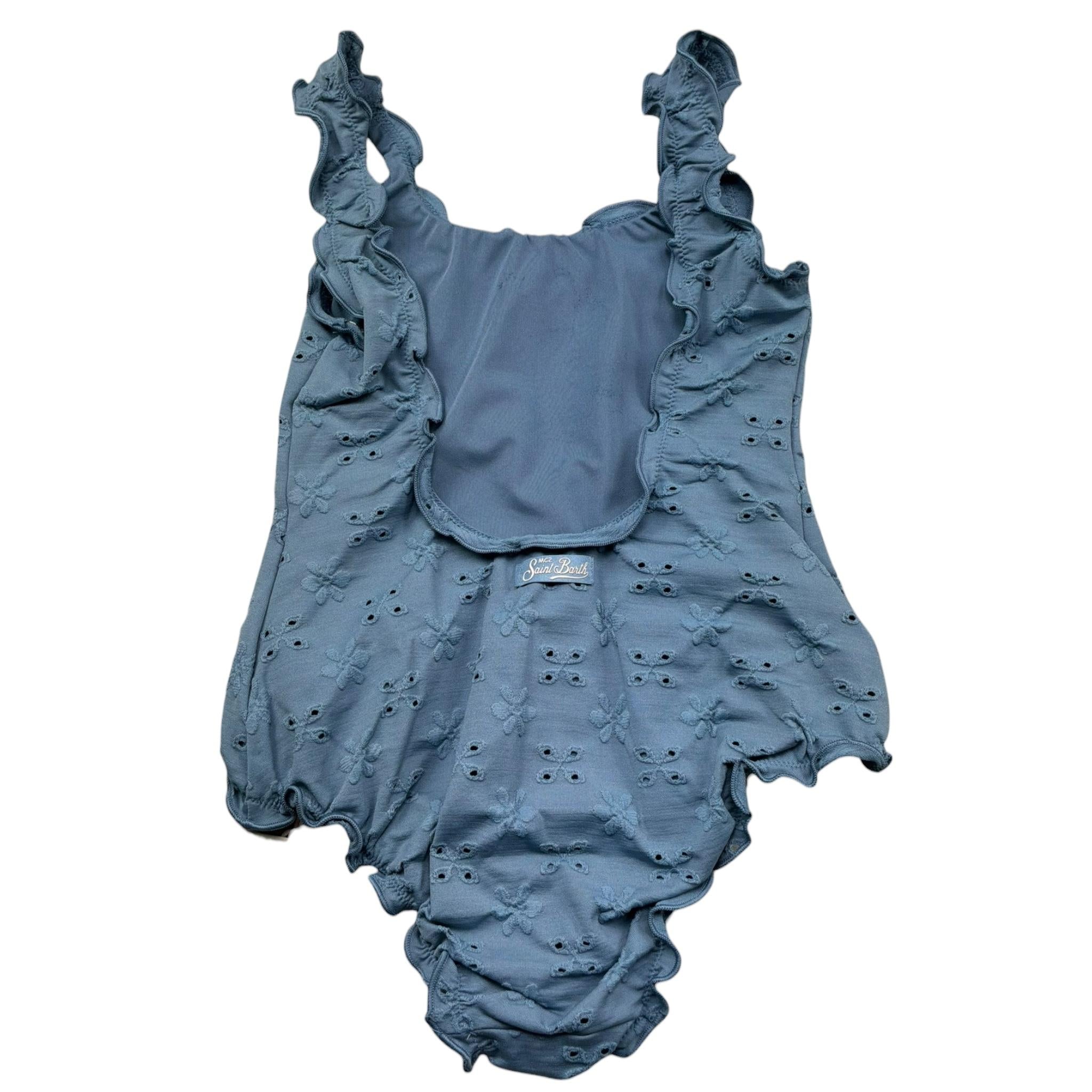 Saint Barth Costume Intero Tinta Unita In Pizzo Sangallo per Bambina CLIO BLU SAINT BARTH 