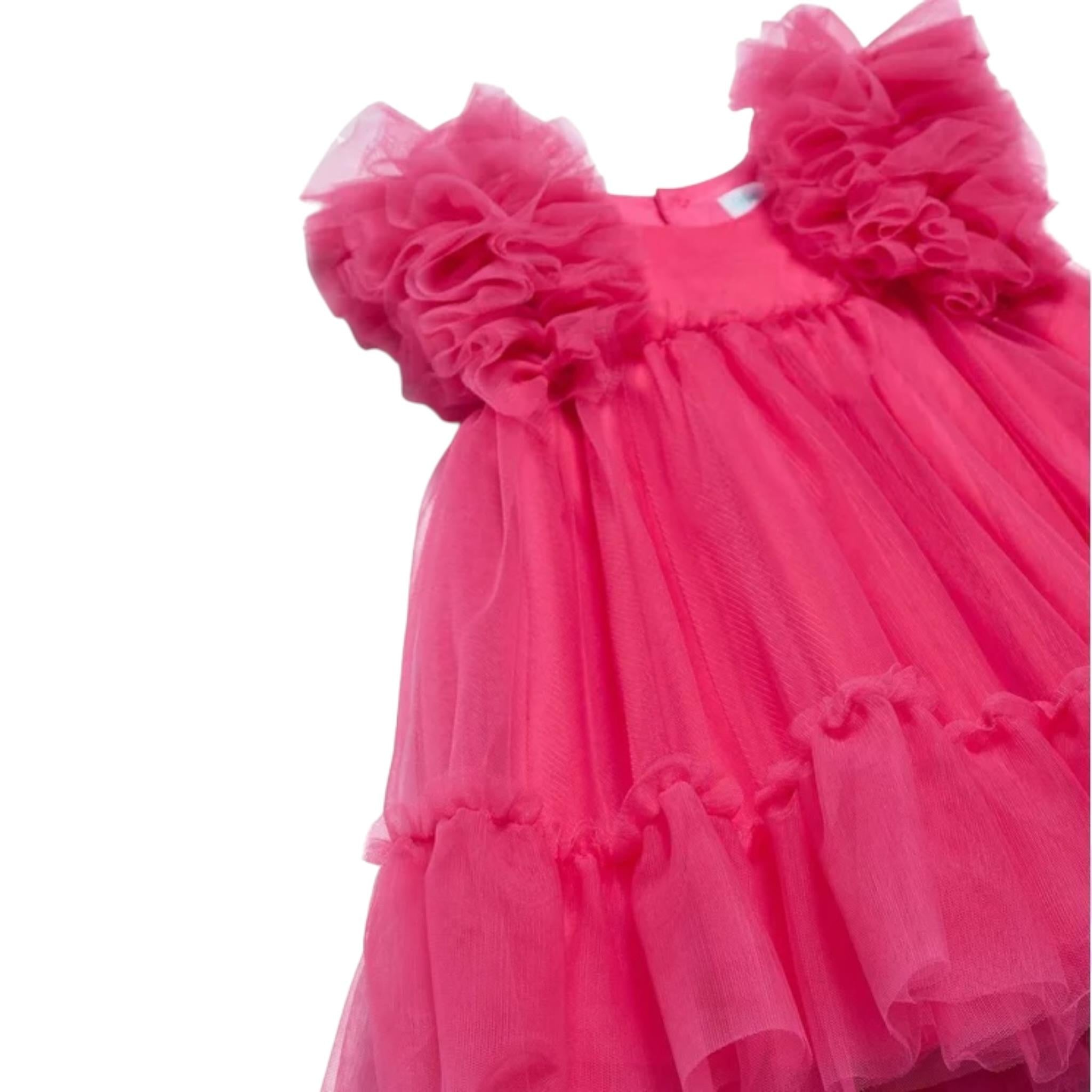 Abel & Lula Abito Tinta Unita con Rouches per Bambina 50299 ROSA FLUO ABEL & LULA 