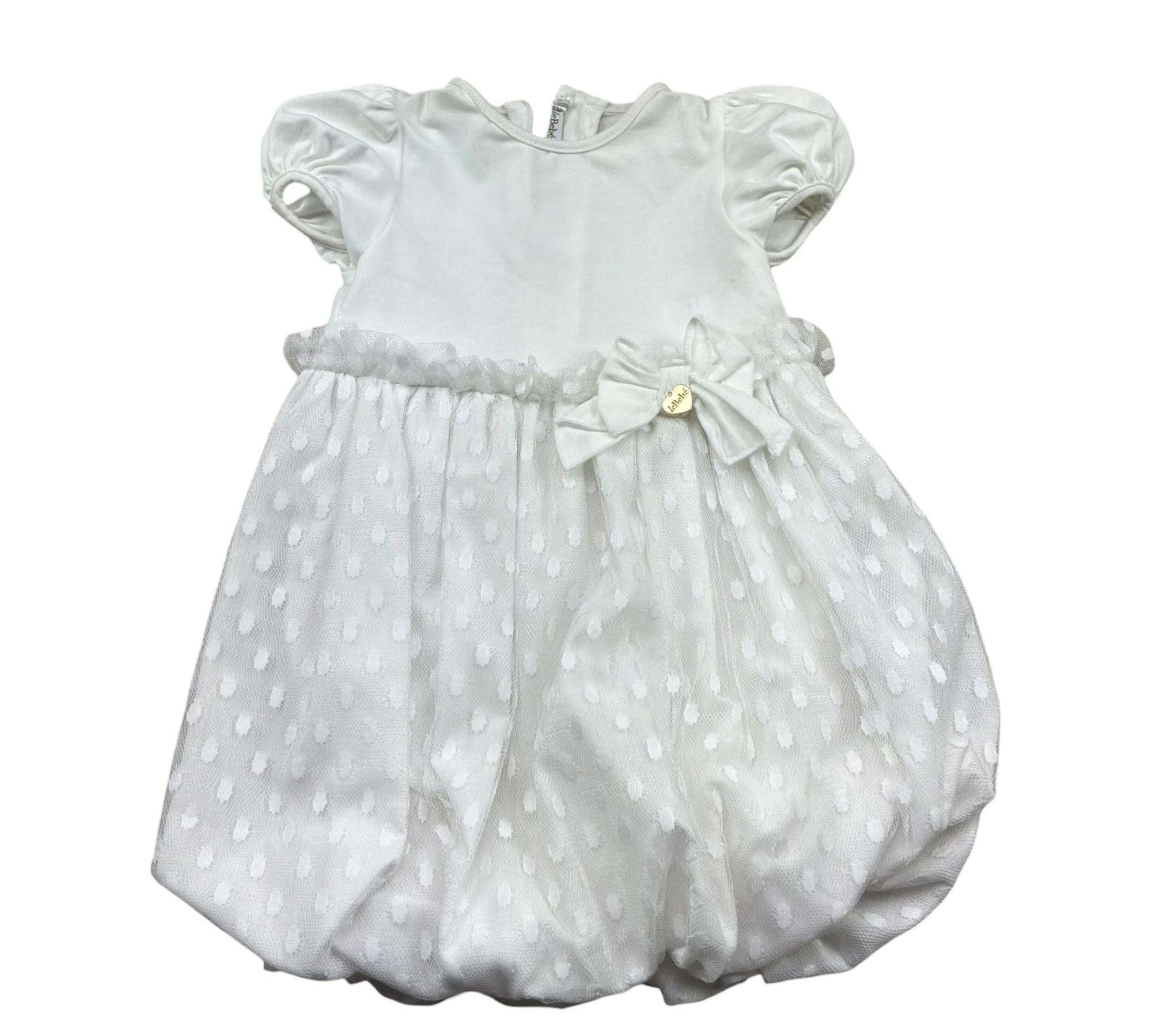 Le Bebe Abito Mezza Manica Tinta Unita con Tulle per Neonata LBG0576 BIANCO LE BEBE 