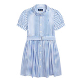 Ralph Lauren Abito Mezza Manica Tinta Unita con Fantasia A Righe per Bambina 313934129002 BIANCO RALPH LAUREN 
