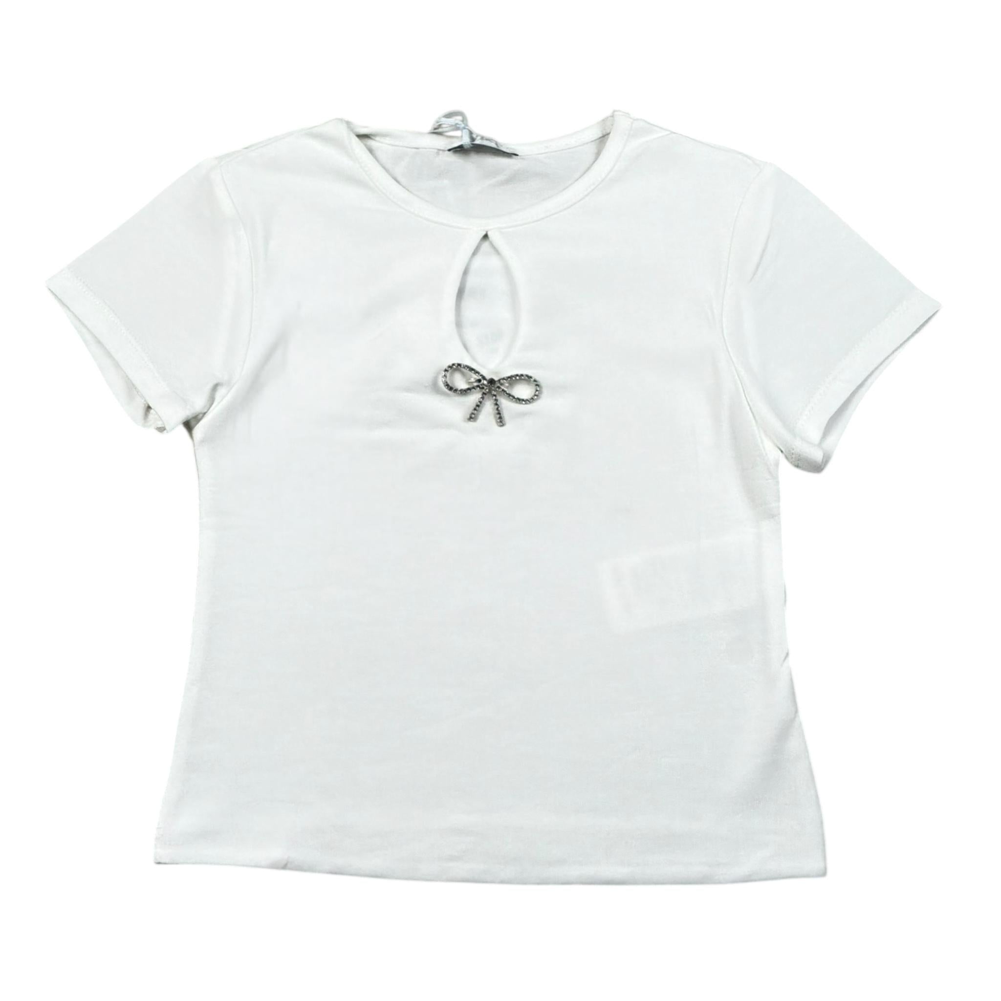 Lu Lu By Miss Grant T-Shirt Girocollo Tinta Unita con Applicazione per Bambina LL3588 BIANCO LU LU BY MISS GRANT 