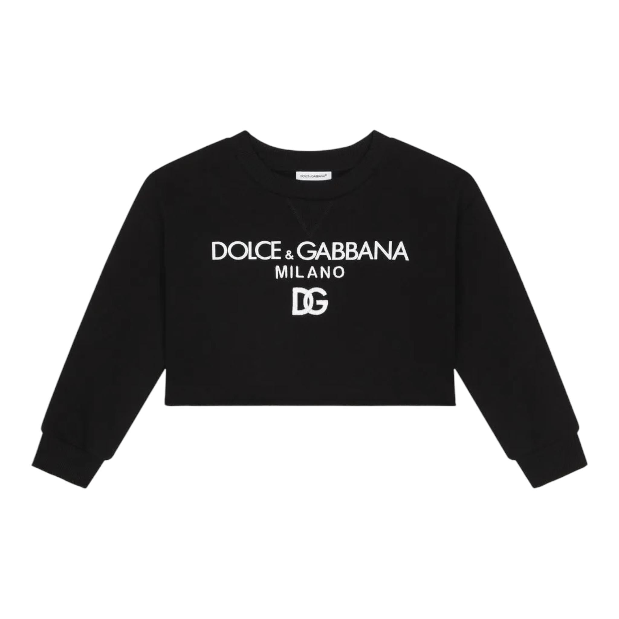 DOLCE & GABBANA felpa crop tinta unita con stampa Nero per Bambina L5JW7M NERO DOLCE & GABBANA 