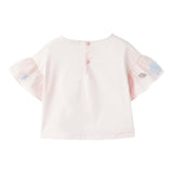 Das Eulen-Top in Volltonfarbe mit rosa Blumenapplikationen für Babymädchen