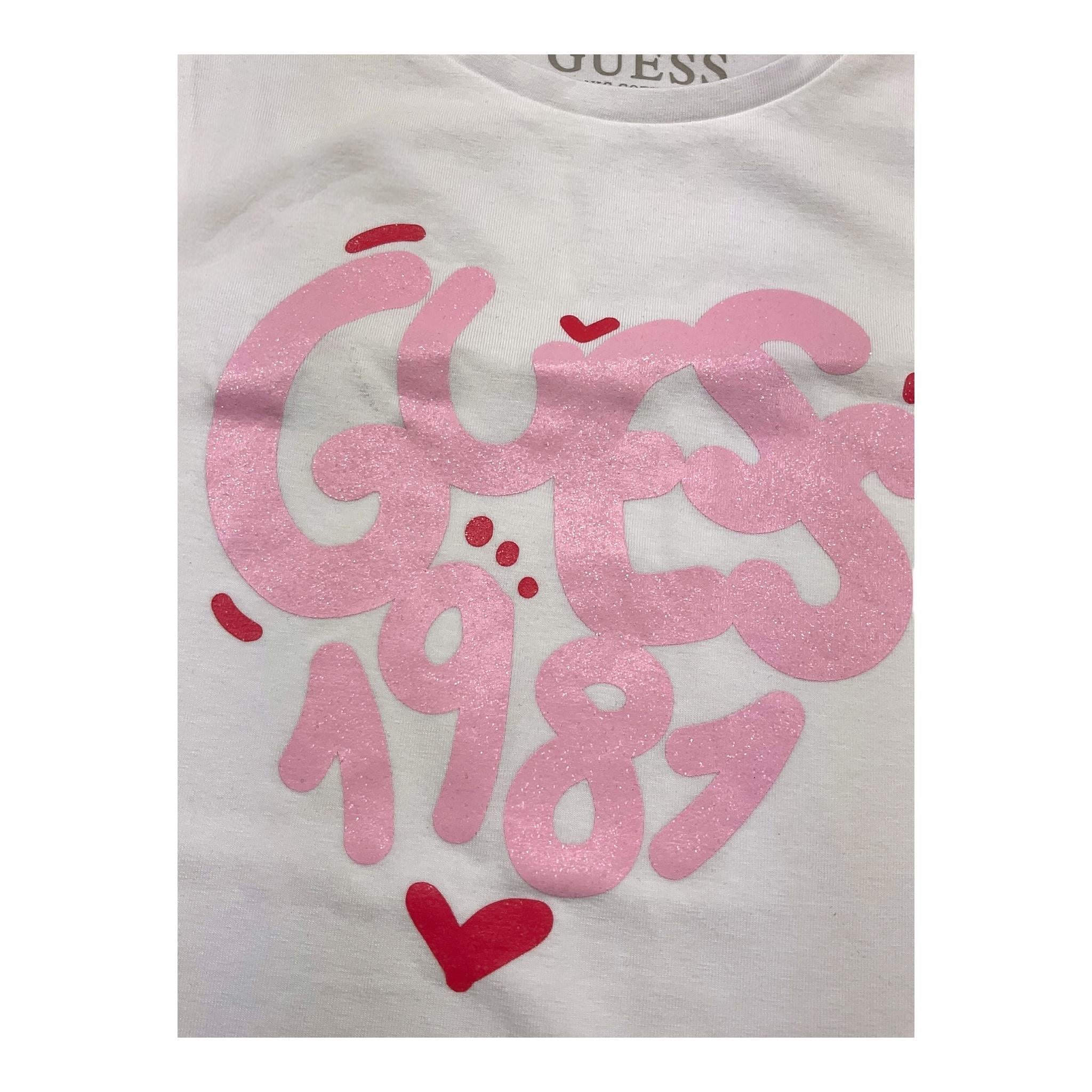 Guess T-Shirt Girocollo Tinta Unita con Logo per Bambina K5RI02K6YW4 BIANCO GUESS 