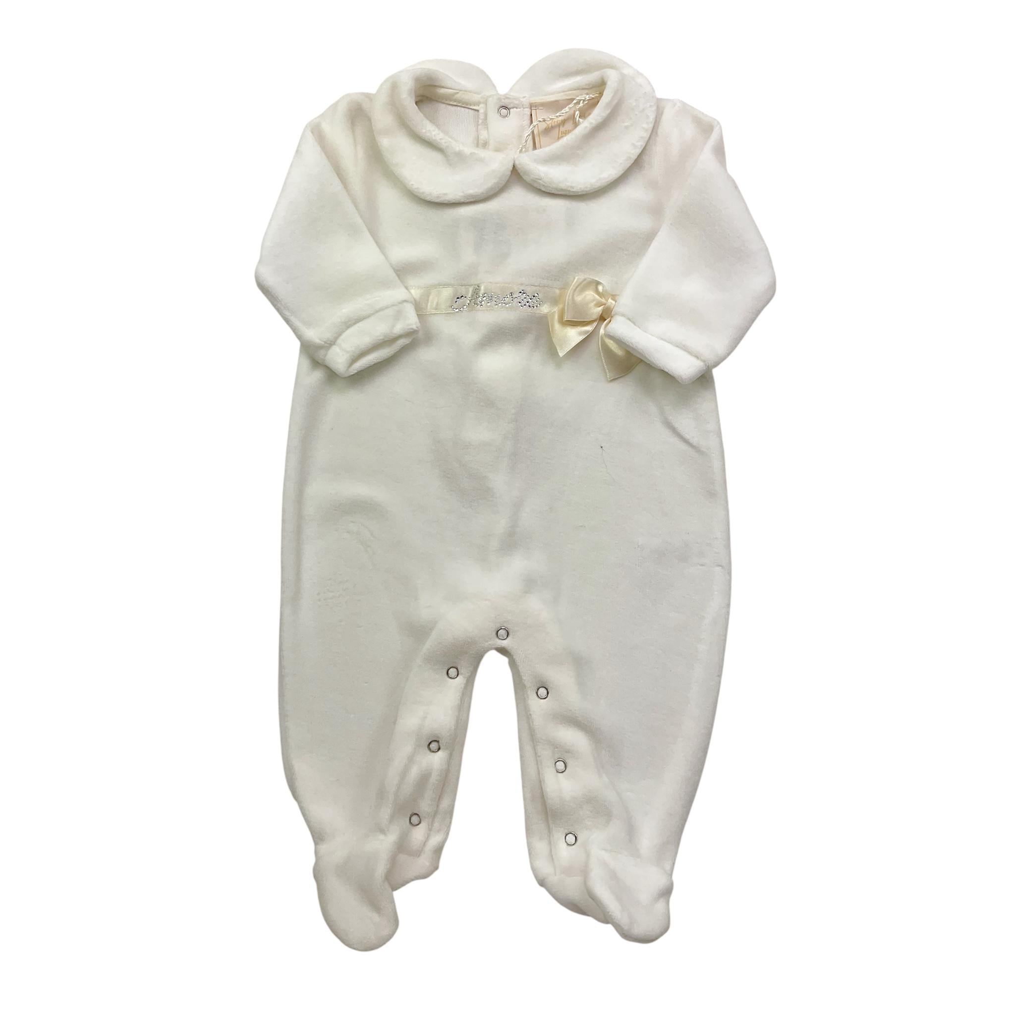 STORY LORIS tutina in ciniglia tinta unita con applicazione fiocco Bianco per Neonata 56633 BIANCO STORY LORIS 