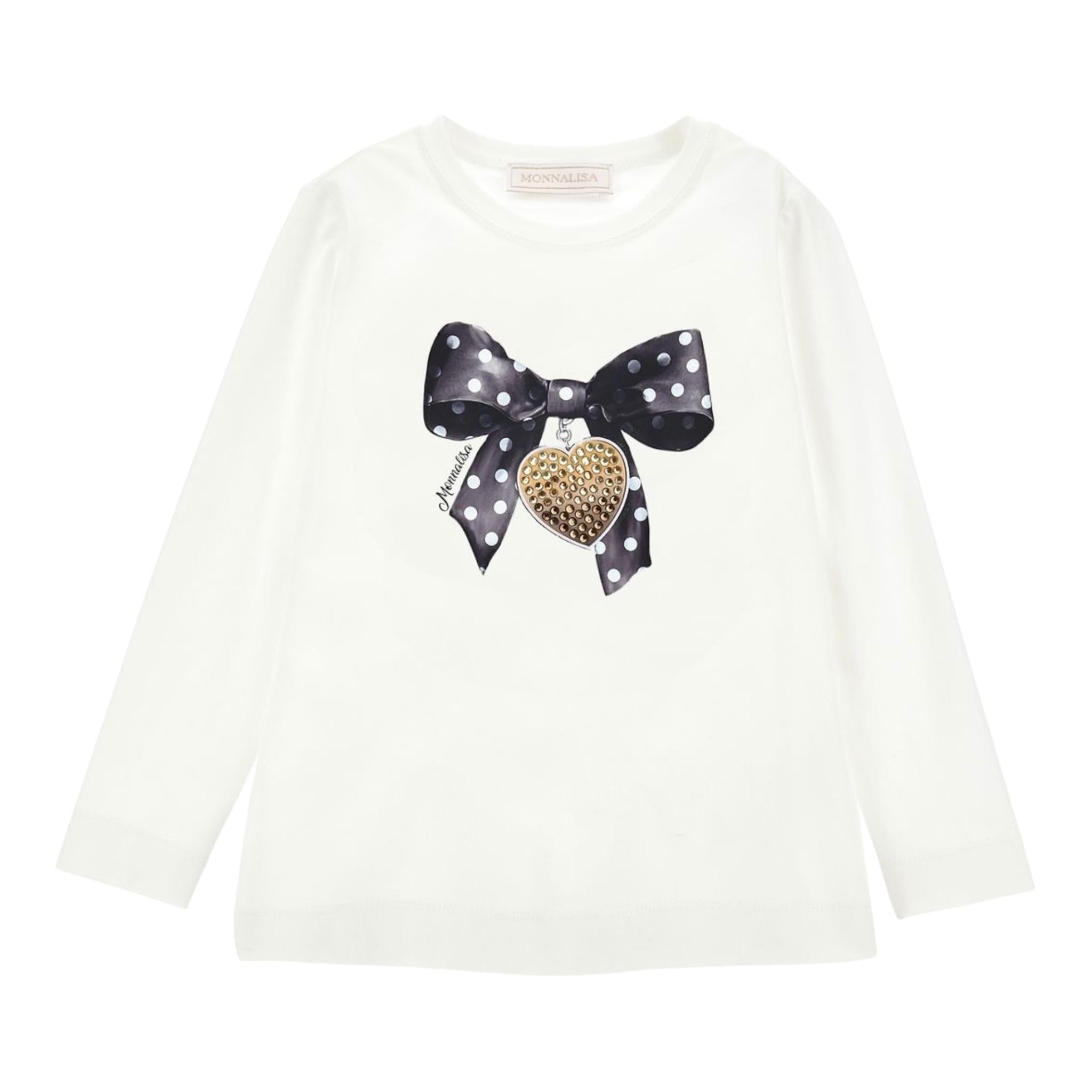Monnalisa Shirt Girocollo Tinta Unita con Stampa per Bambina 19D612J BIANCO MONNALISA 