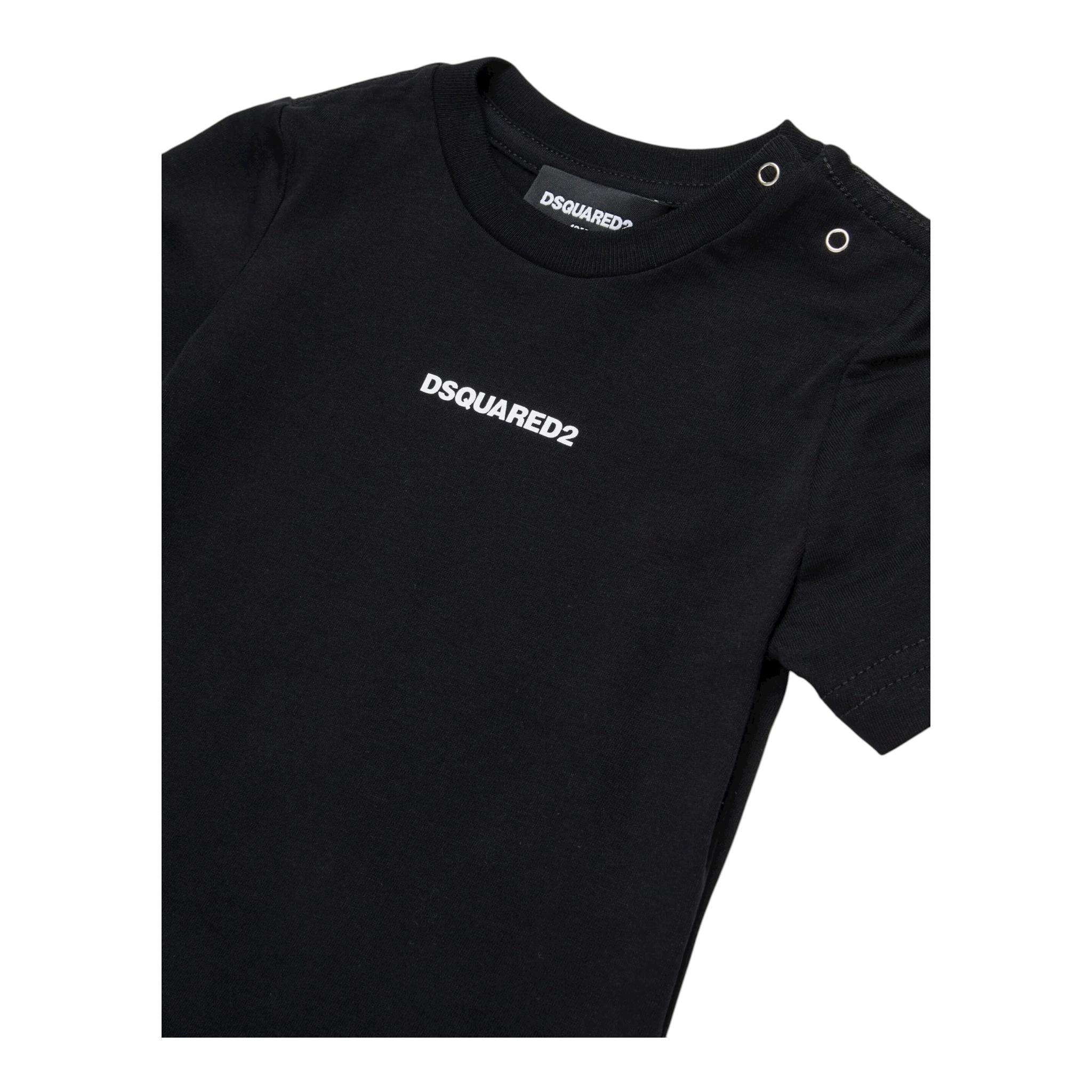 Dsquared2 T-Shirt Girocollo Tinta Unita con Stampa per Neonato DQ2853X NERO DSQUARED2 