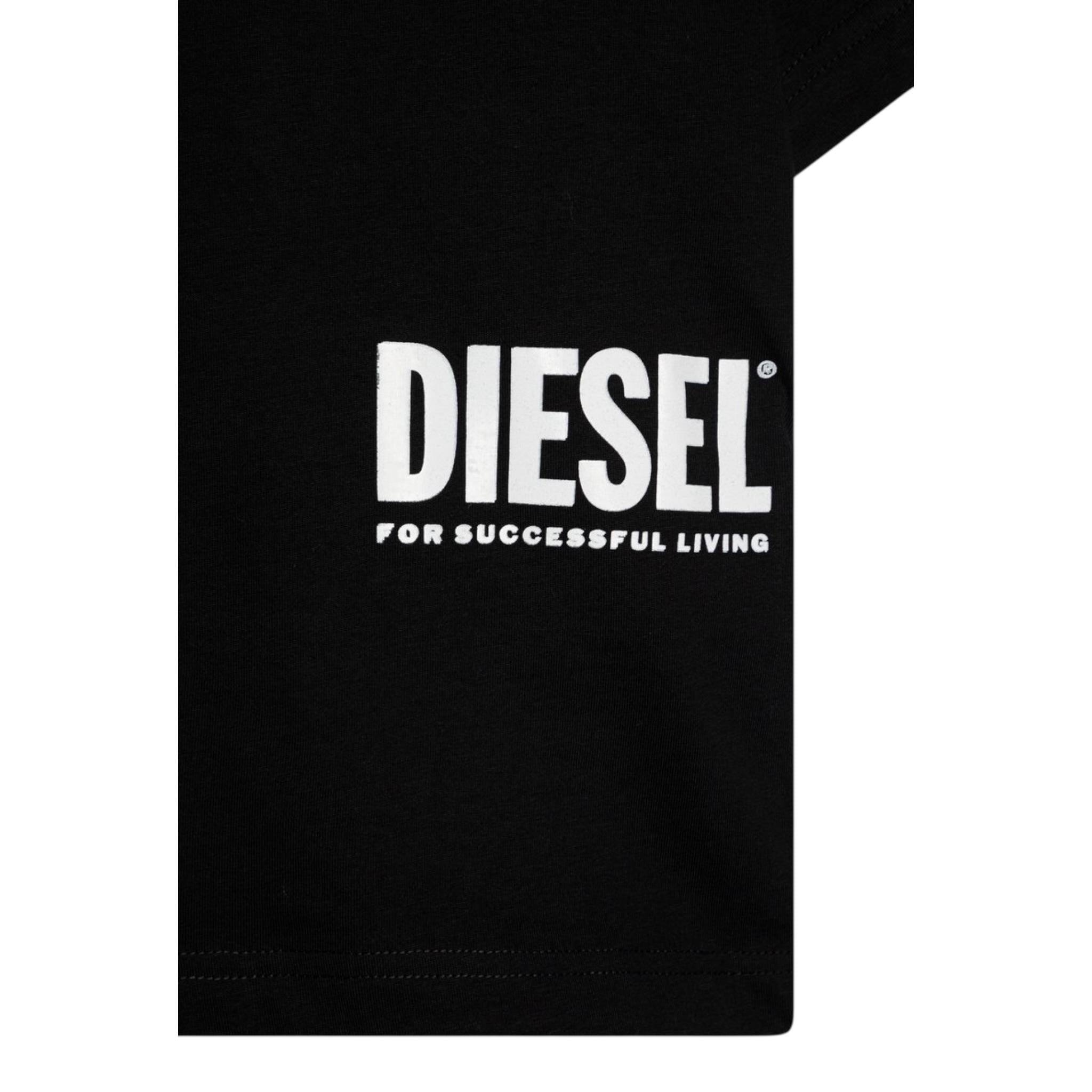 Diesel T-Shirt Girocollo Tina Unita con Stampa Logo Nero per Bambino J02283 NERO DIESEL 