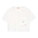 Liu Jo T-Shirt Girocollo Tinta Unita con Taschino Modello Crop per Bambina GA5016XX BIANCO LIU JO 